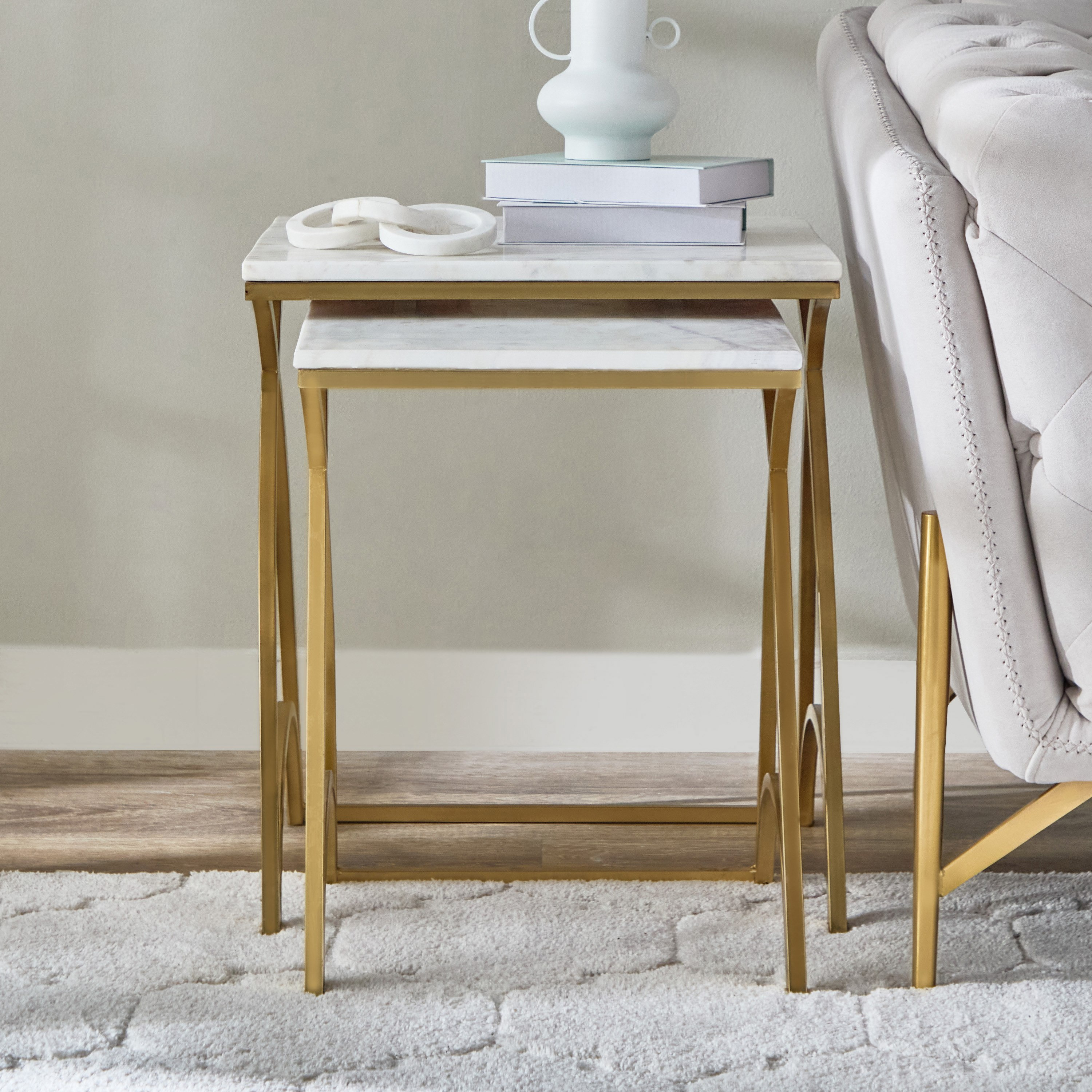 طقم طاولات متداخلة من قطعتين بسطح من الرخام الأصلي - روزاليا من فيندرا-hbxfurniture-livingroom-nestingtables-image-4