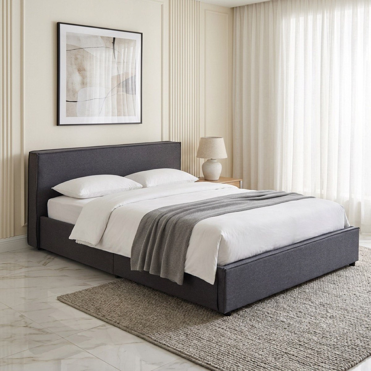 Movo Kulltorp Hydraulic Storage Upholstered Queen Bed - 160x200 cm-hbxbedroom-bedsandbedsets-beds-queen-image-1