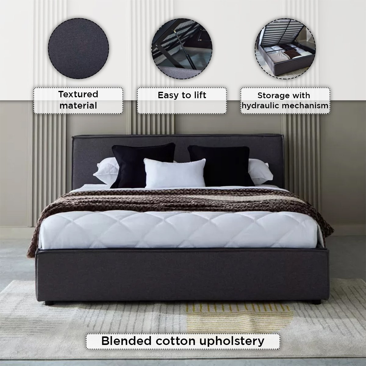 Movo Kulltorp Hydraulic Storage Upholstered Queen Bed - 160x200 cm-hbxbedroom-bedsandbedsets-beds-queen-image-7