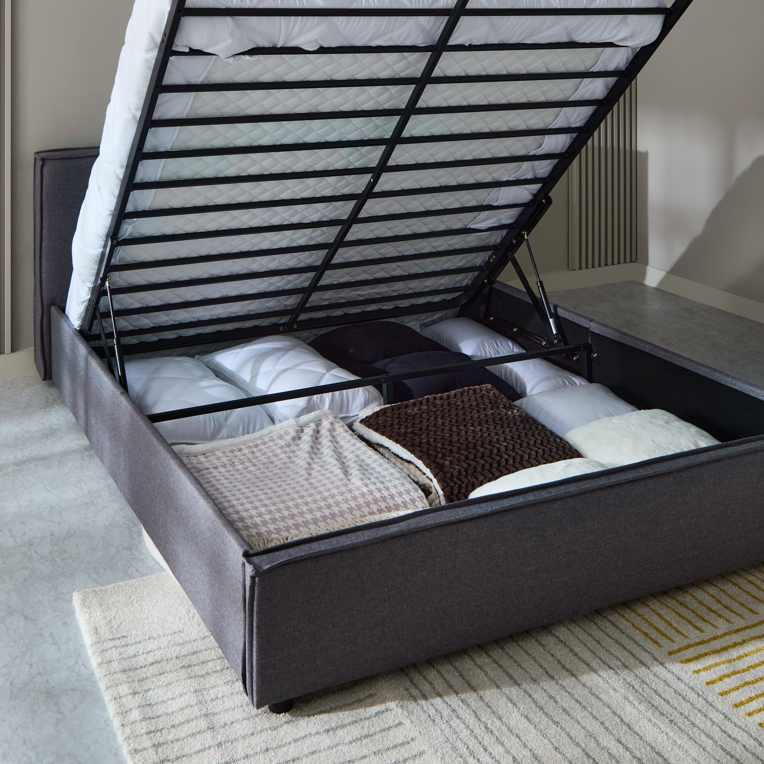 Movo Kulltorp Hydraulic Storage Upholstered Queen Bed - 160x200 cm-hbxbedroom-bedsandbedsets-beds-queen-image-3