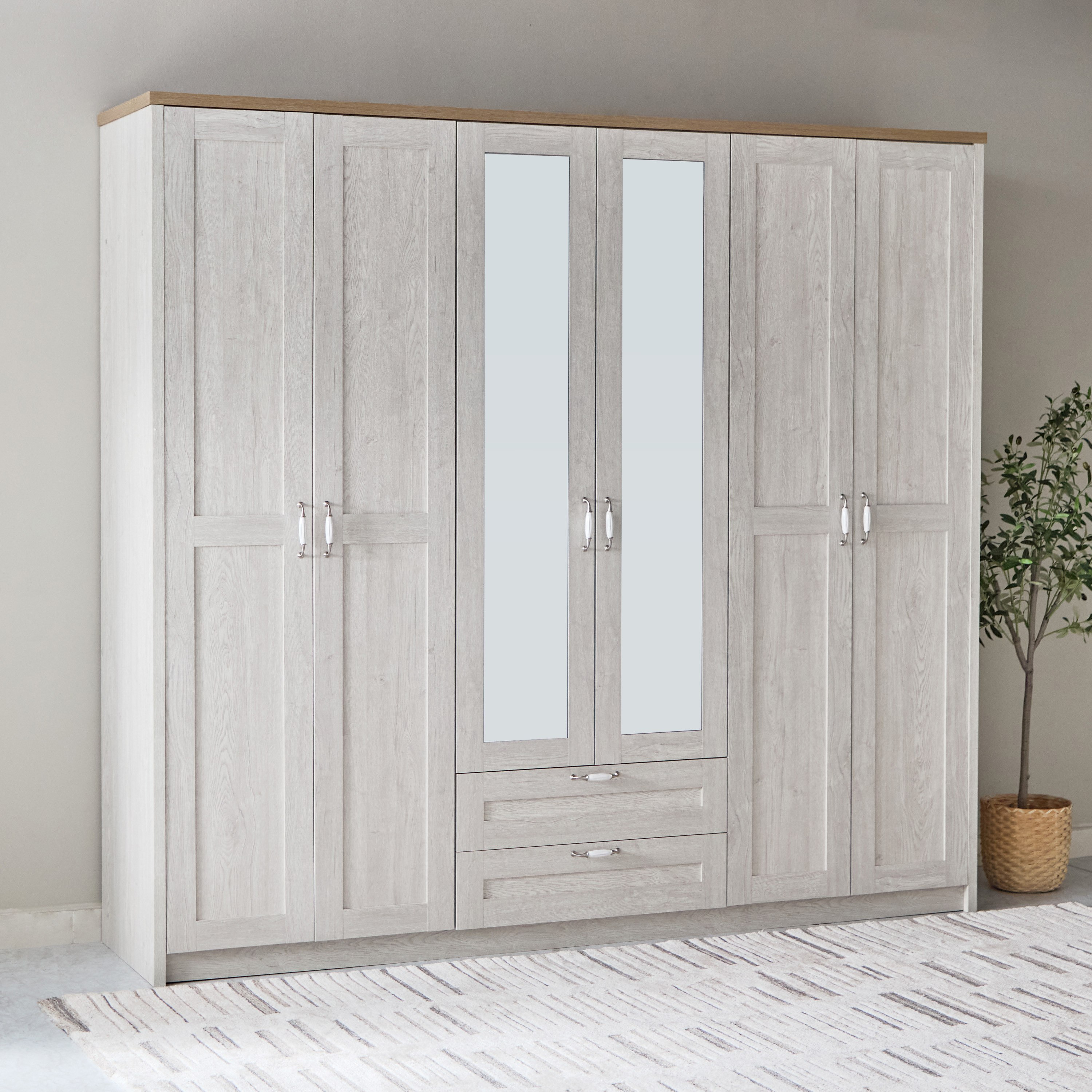 خزانة ملابس 6 أبواب مع 2 درج ومرآة - بروكلين من موڤو -hbxfurniture-wardrobes-image-1