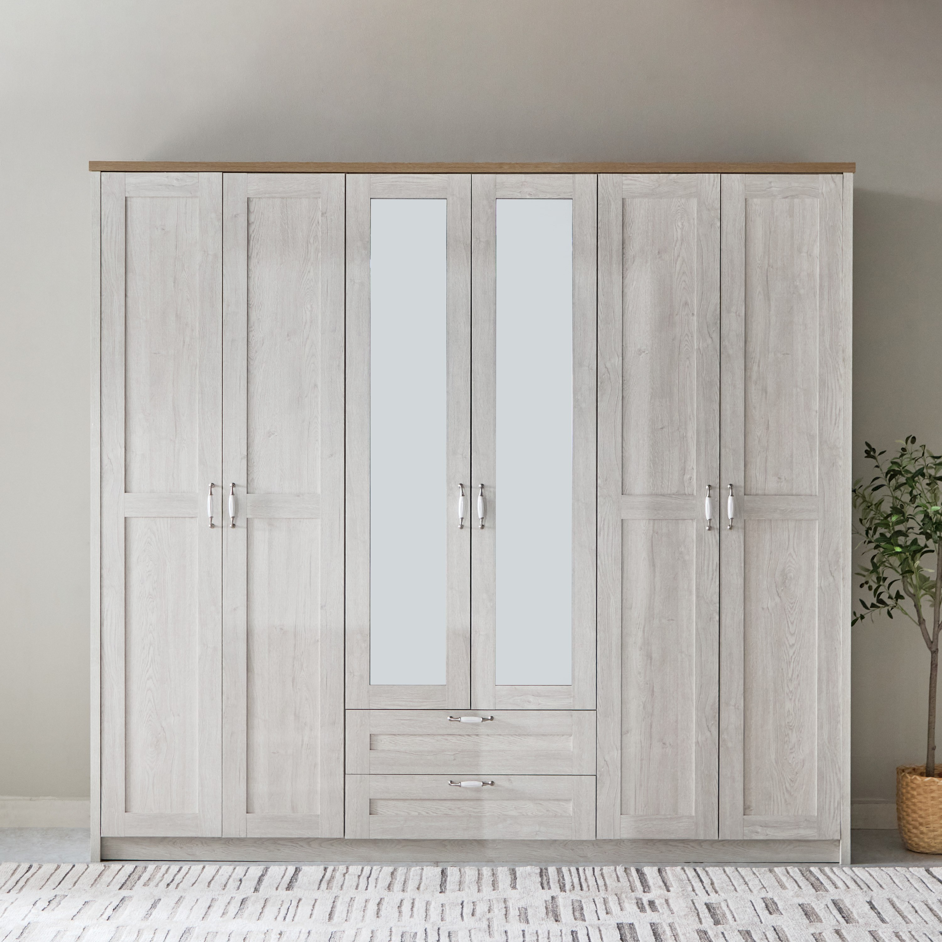خزانة ملابس 6 أبواب مع 2 درج ومرآة - بروكلين من موڤو -hbxfurniture-wardrobes-image-2