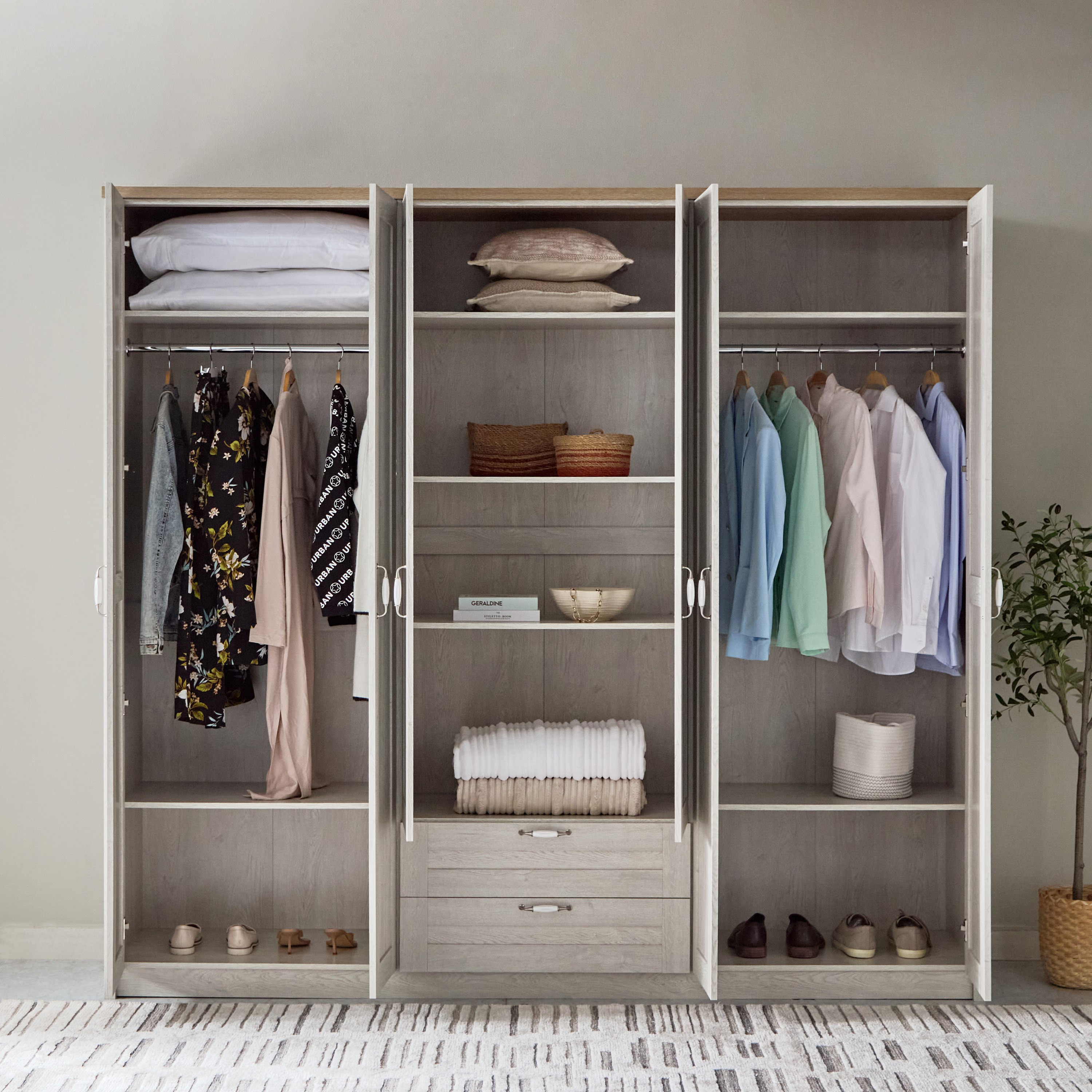 خزانة ملابس 6 أبواب مع 2 درج ومرآة - بروكلين من موڤو -hbxfurniture-wardrobes-image-3