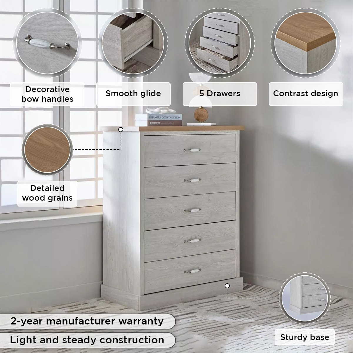 وحدة 5 أدراج - بروكلين من موڤو -hbxfurniture-dressersandchests-chestofdrawers-image-4