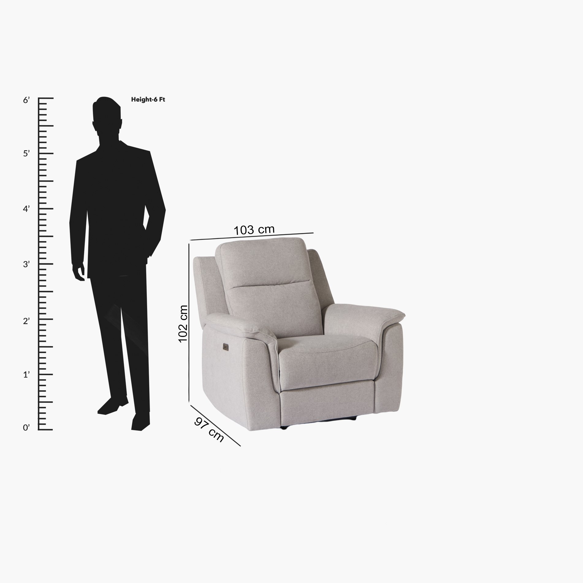 كرسي استرخاء قماش بمساند ذراعين قابل للضبط بالطاقة الكهربائية من بريتاني-hbxfurniture-sofasandarmchairs-reclinersofas-image-15