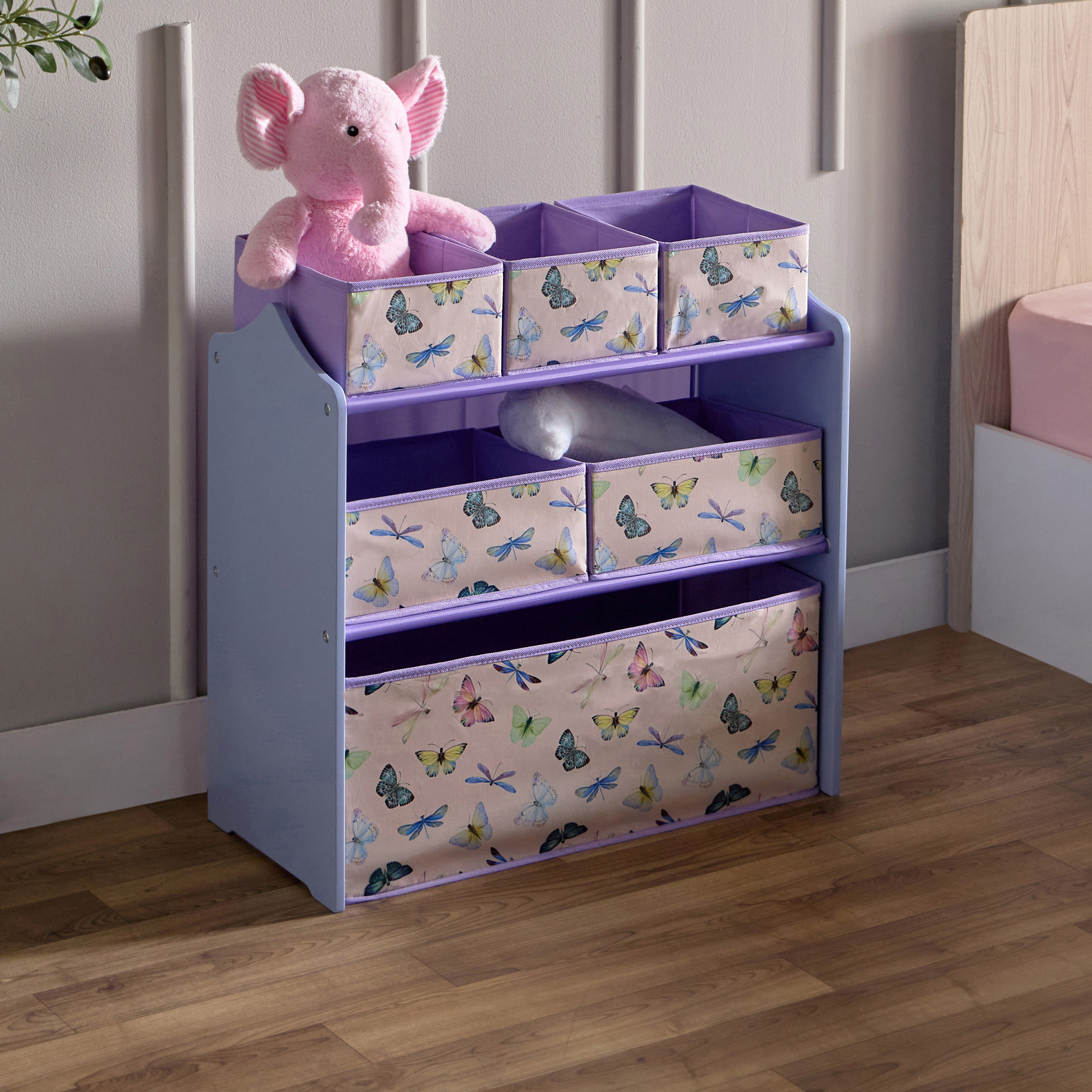 رف تخزين قماش بتصميم فراشة مع 6 سلال من فلاتربي كانديس - 63x30x60 سم-hbxkidsandyouth-storage-organisers-image-1