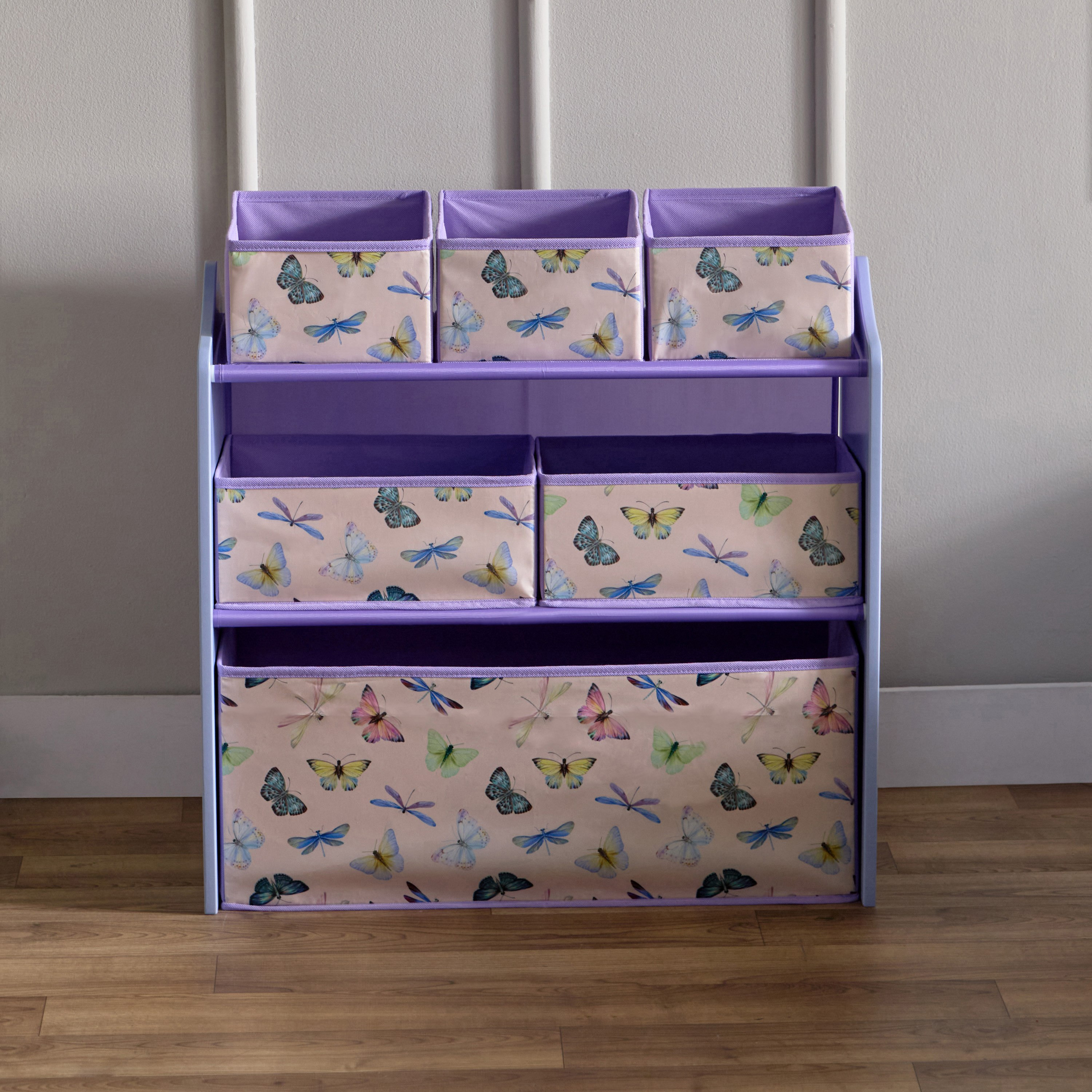 رف تخزين قماش بتصميم فراشة مع 6 سلال من فلاتربي كانديس - 63x30x60 سم-hbxkidsandyouth-storage-organisers-image-2