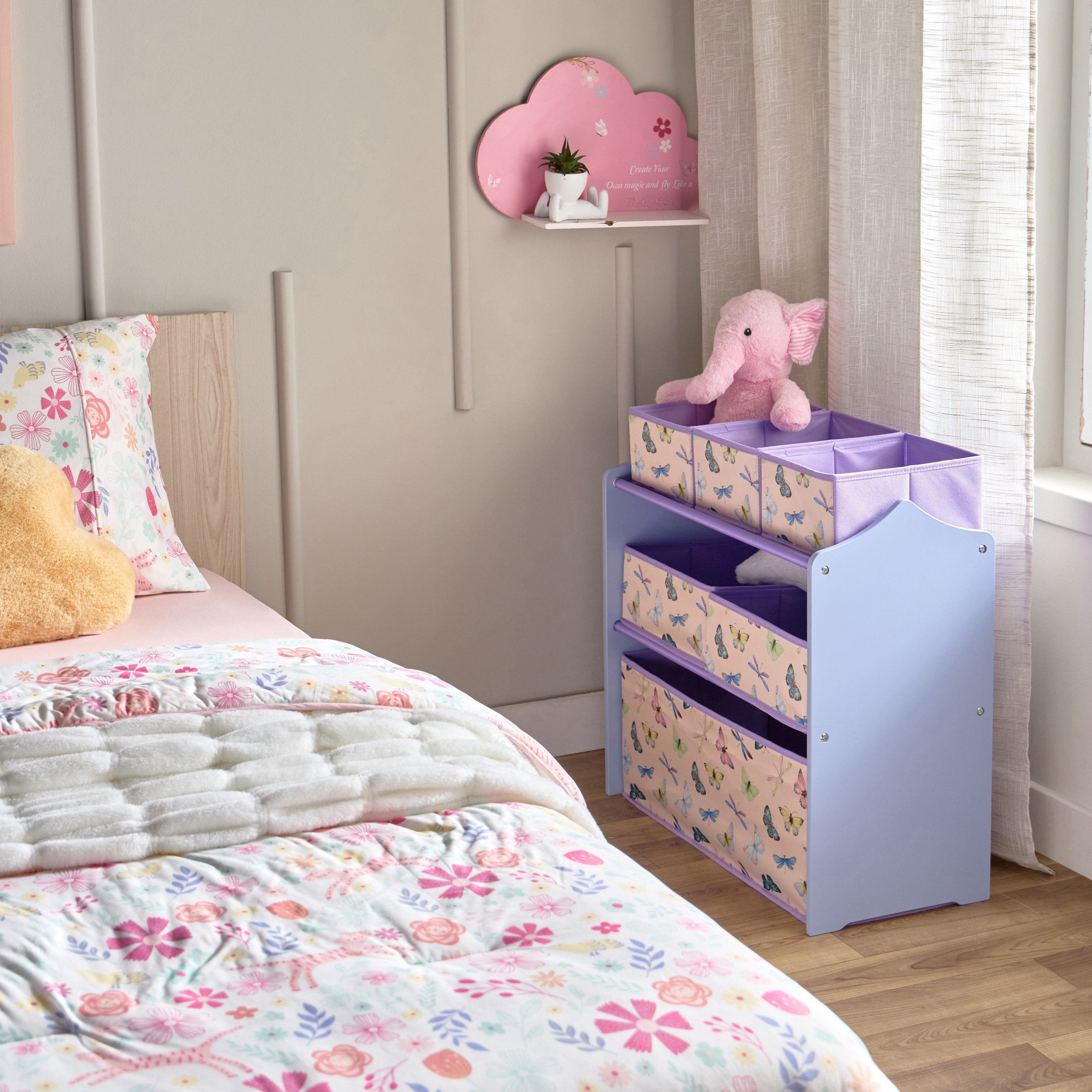 رف تخزين قماش بتصميم فراشة مع 6 سلال من فلاتربي كانديس - 63x30x60 سم-hbxkidsandyouth-storage-organisers-image-6