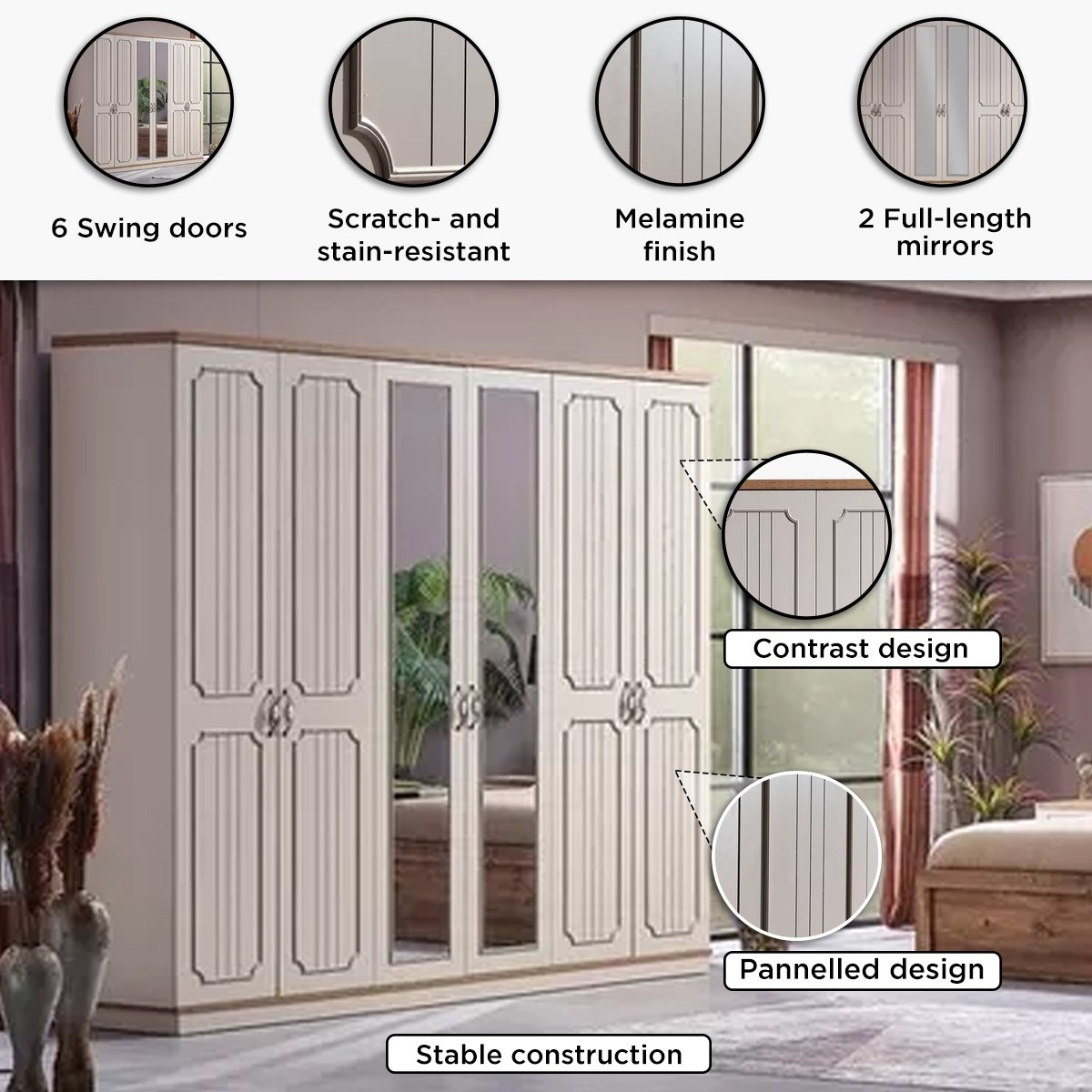 خزانة ملابس 6 أبواب مع 2 مرآة من فيفالدي-hbxfurniture-wardrobes-image-5