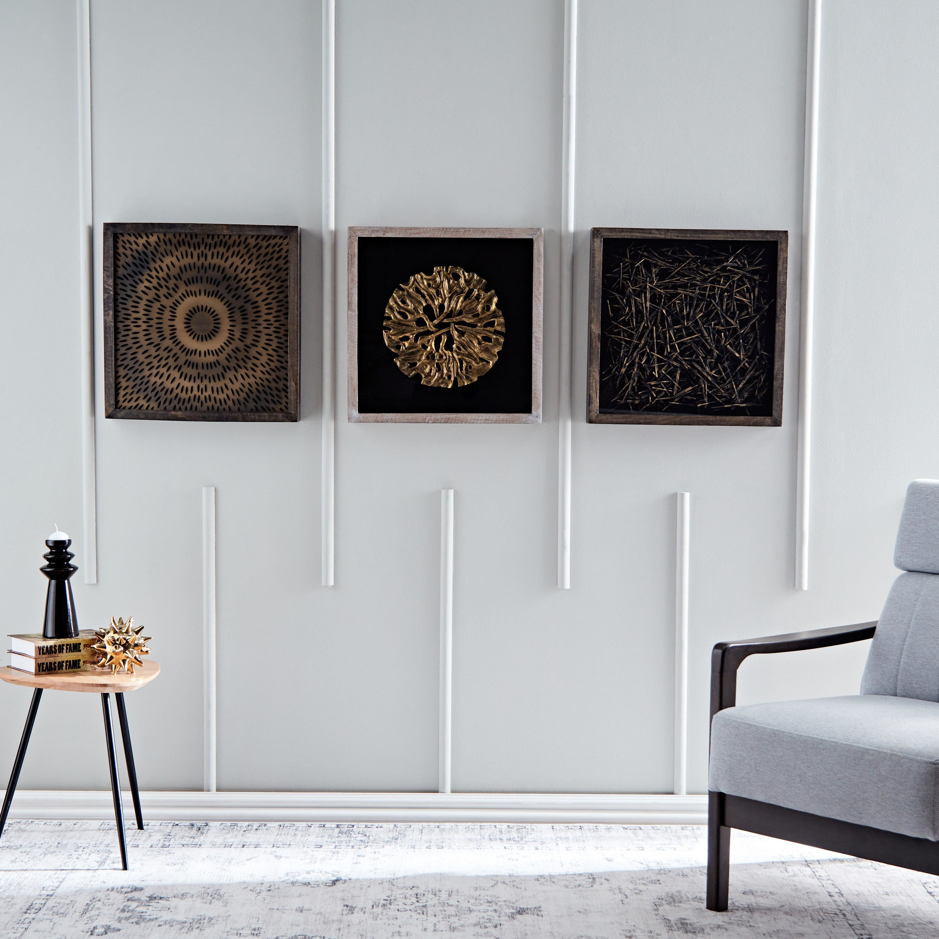 صندوق ظلال بفن معدني وإطار من خشب المانجو من إيلان- 48x48x6.5 سم-hbxlivingroom-walldecor-wallart-image-4