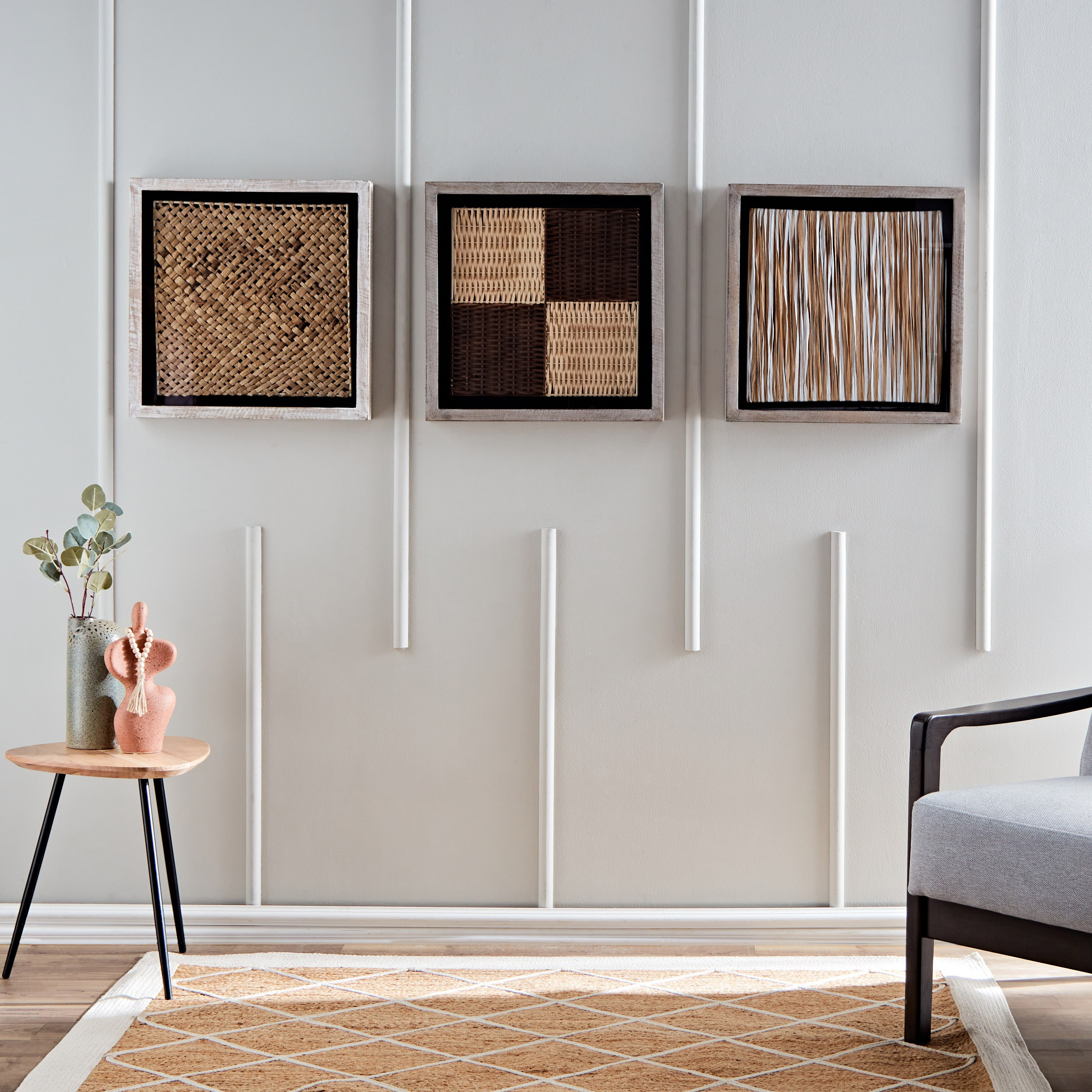 Elan Natural Woven Art Shadow Box with Mango Wood Frame - 48x48x6.5 cm-hbxlivingroom-walldecor-wallart-image-4
