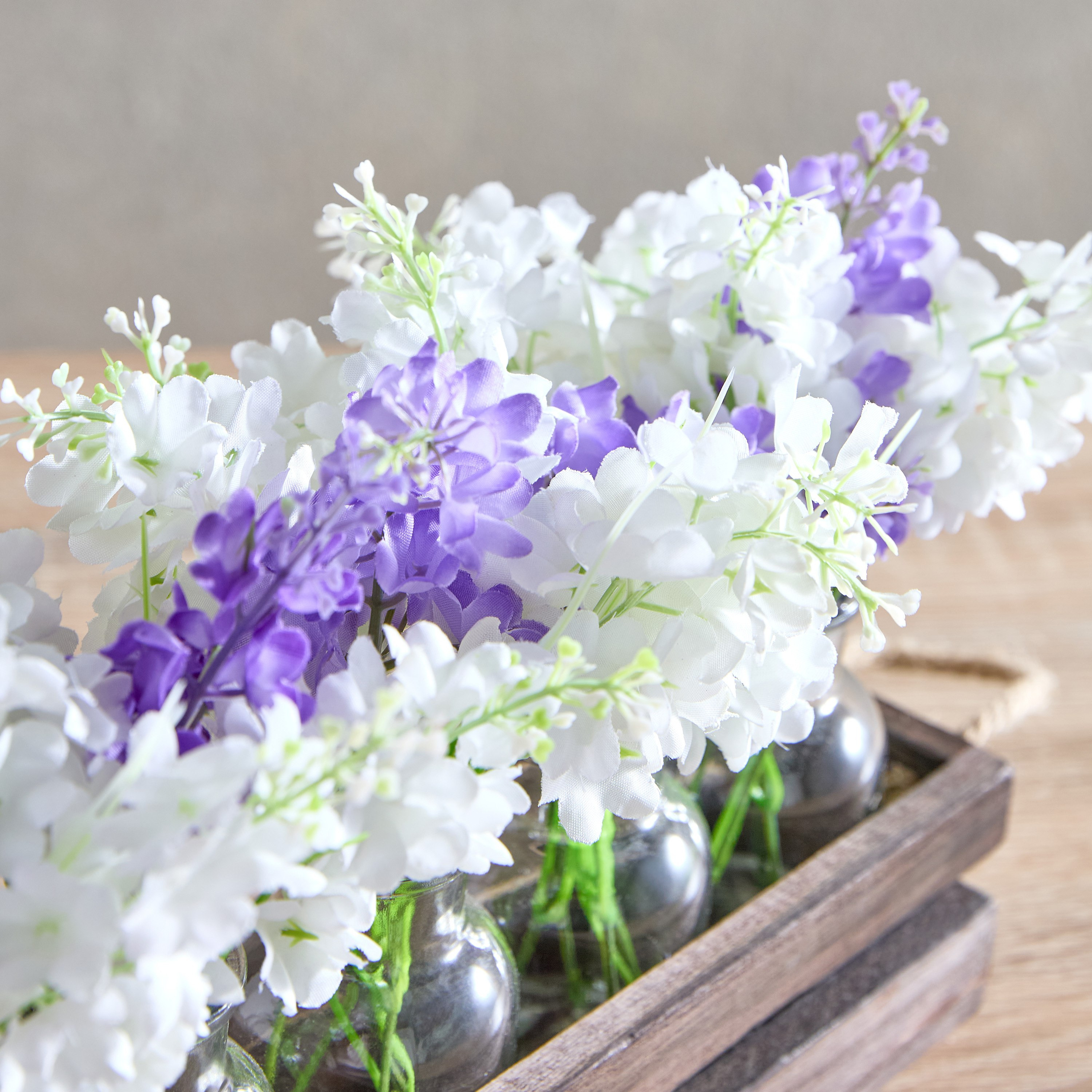 Helena Delphinium Flower Arrangement in Glass with Wooden Tray - 30x8x23 cm-hbxhomeware-hbxdecorandfurnishings-image-3