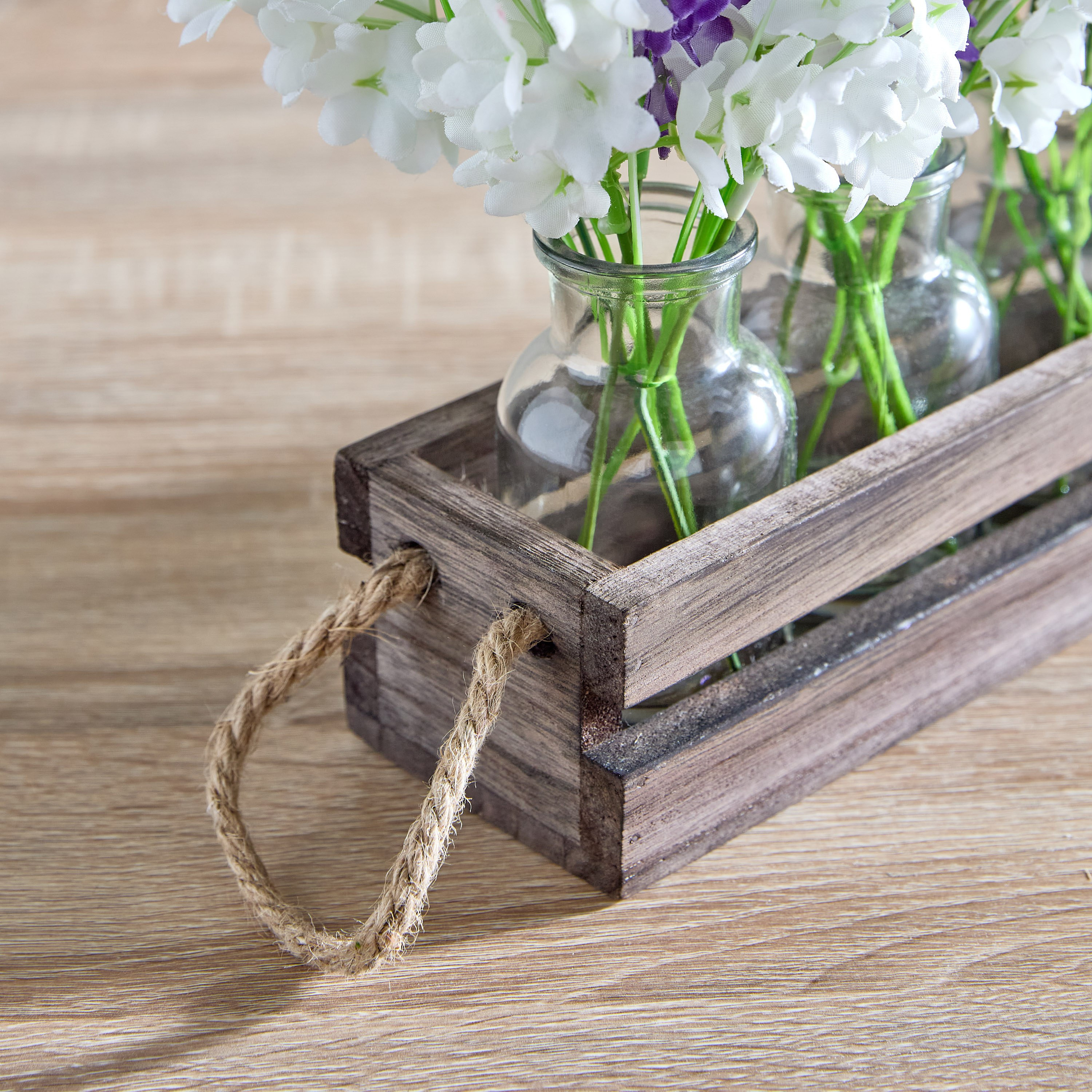 Helena Delphinium Flower Arrangement in Glass with Wooden Tray - 30x8x23 cm-hbxhomeware-hbxdecorandfurnishings-image-4