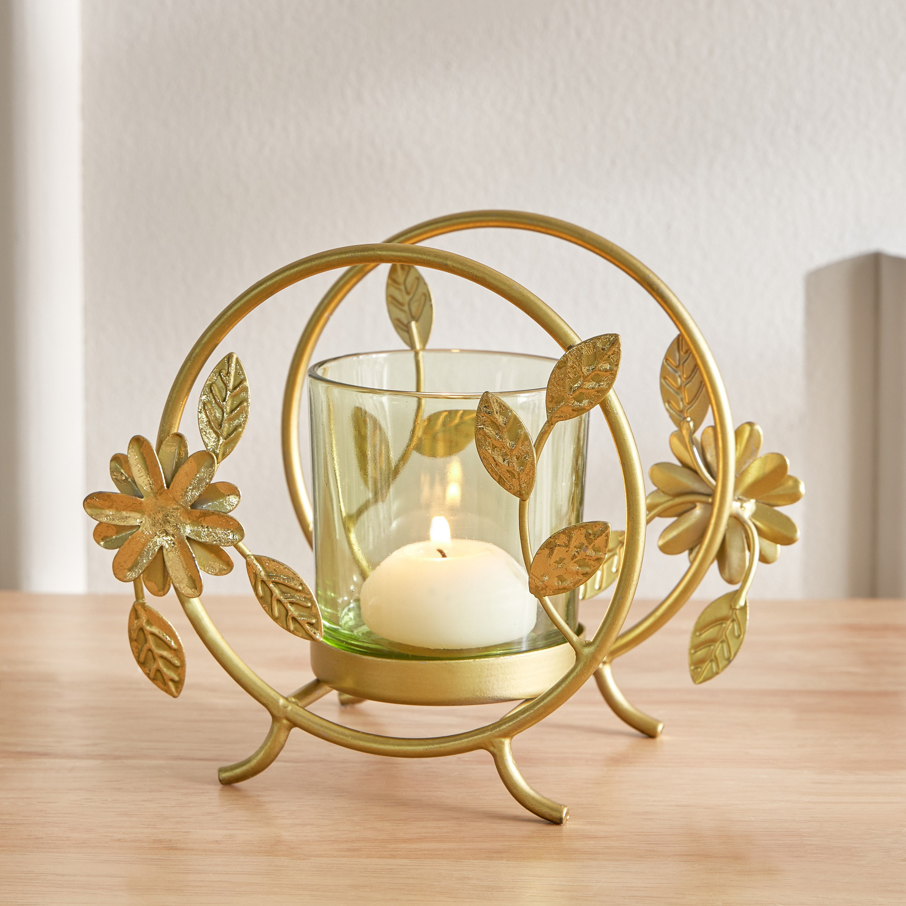 Levin Metal Leaf Tealight Holder - 15x95x14 cm-hbxlivingroom-decorandaccessories-candleholders-image-1
