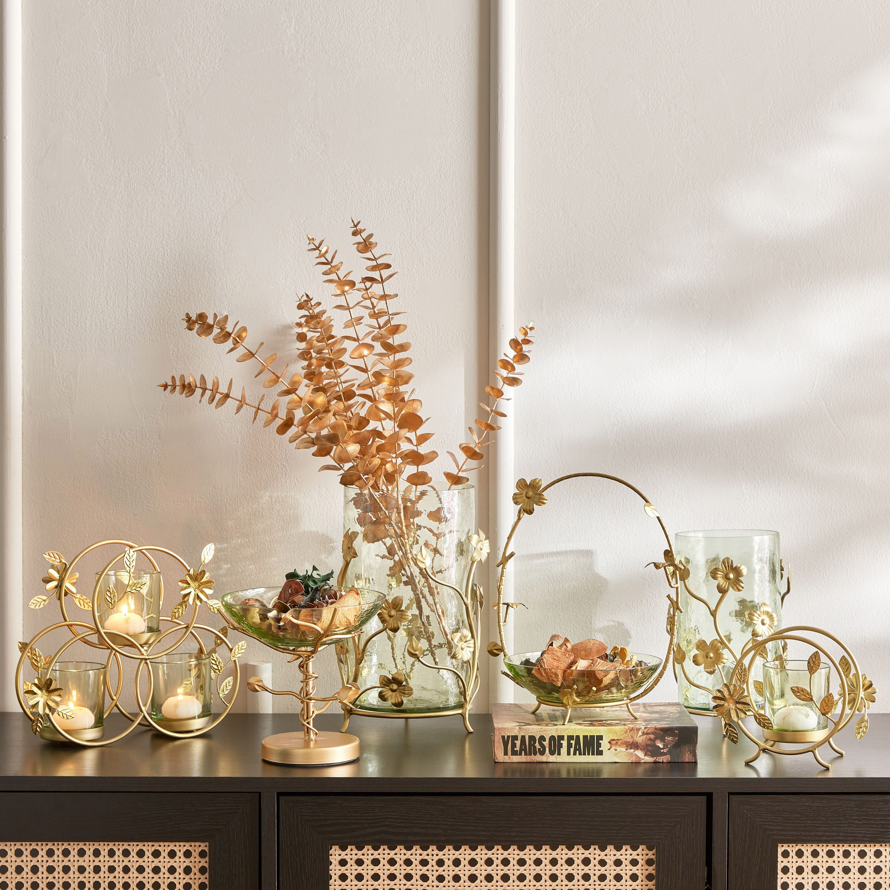 Levin Metal Leaf Tealight Holder - 15x95x14 cm-hbxlivingroom-decorandaccessories-candleholders-image-5