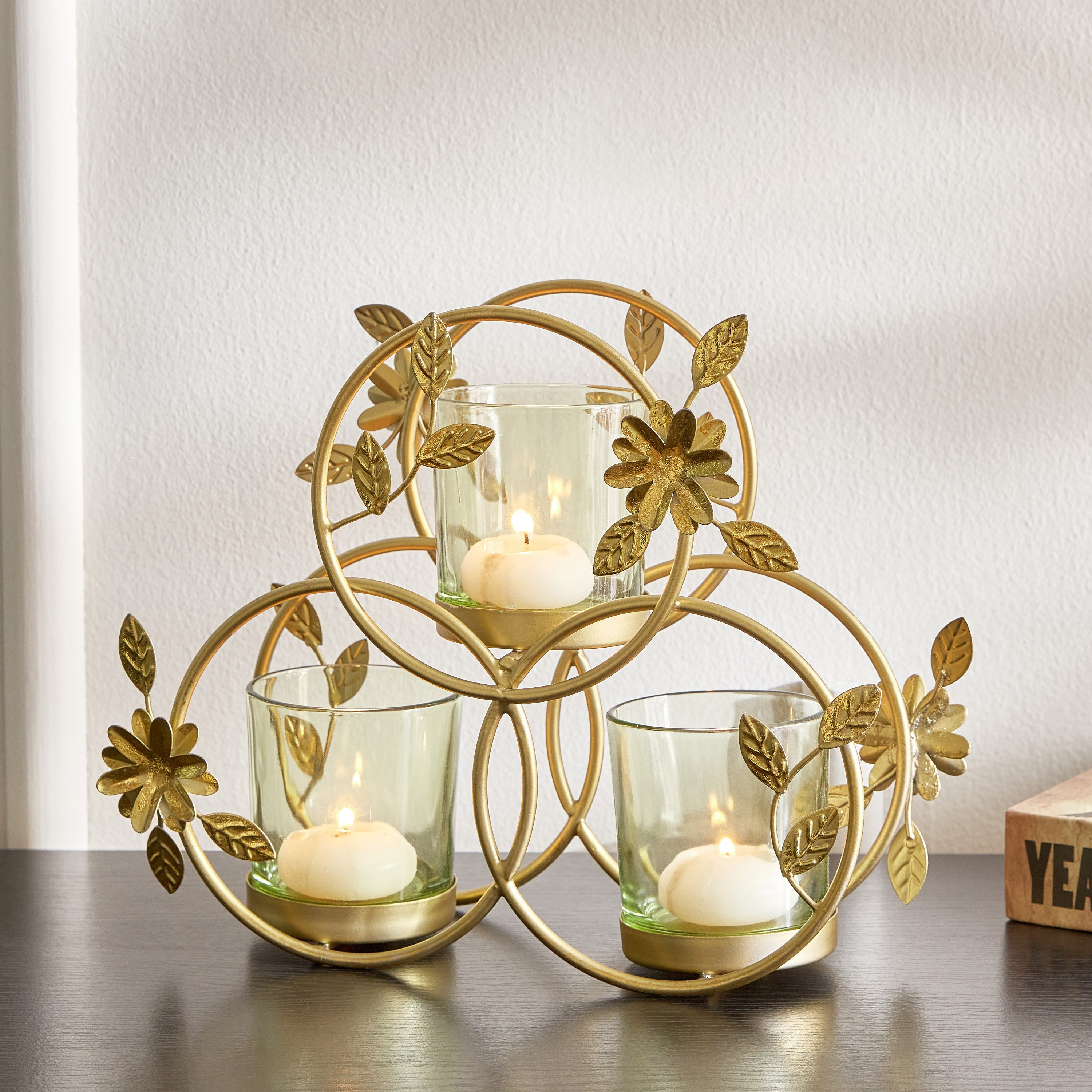 حامل شموع صغيرة معدن بتصميم أوراق شجر من ليفين - 24x24x30.5 سم-hbxlivingroom-decorandaccessories-candleholders-image-1