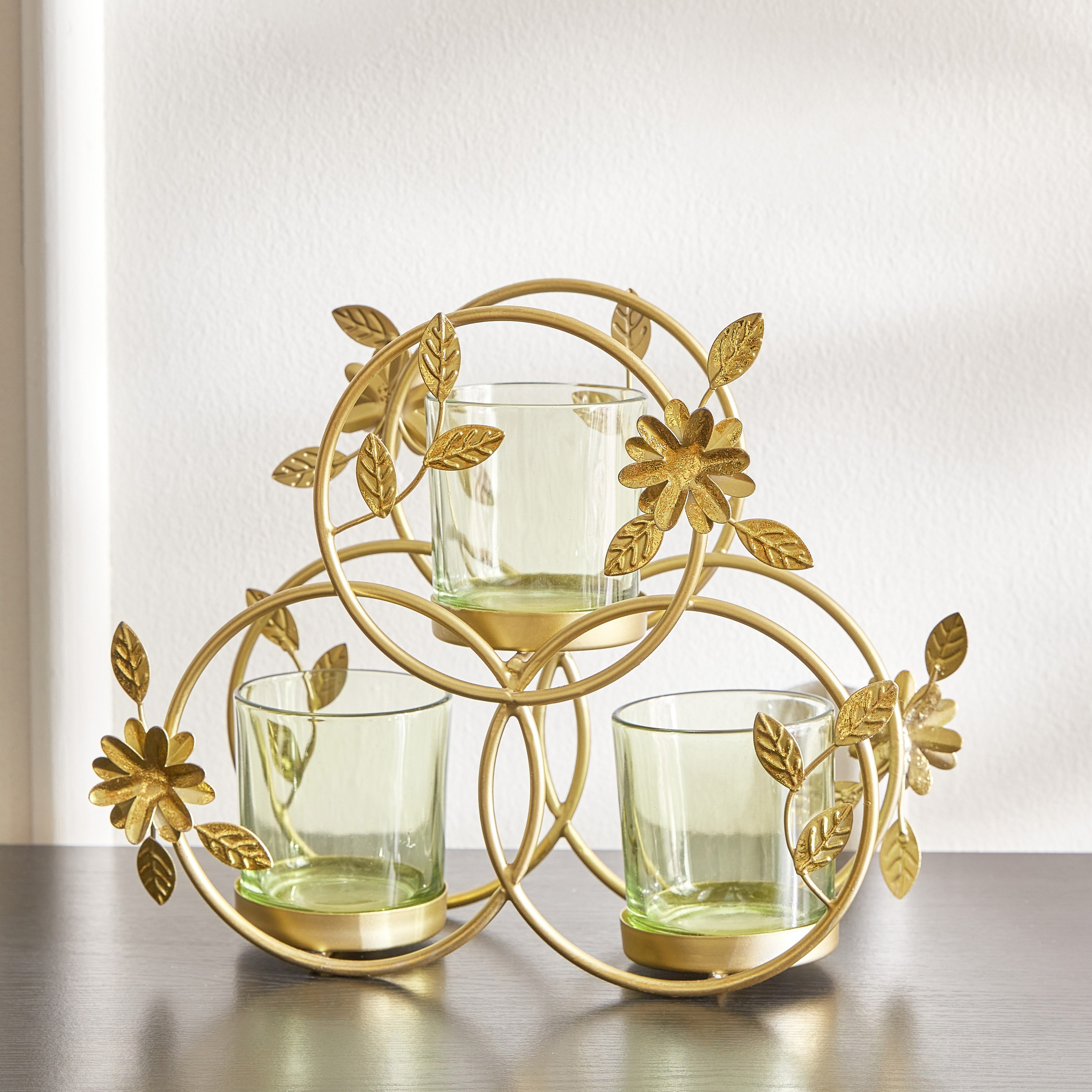 حامل شموع صغيرة معدن بتصميم أوراق شجر من ليفين - 24x24x30.5 سم-hbxlivingroom-decorandaccessories-candleholders-image-2