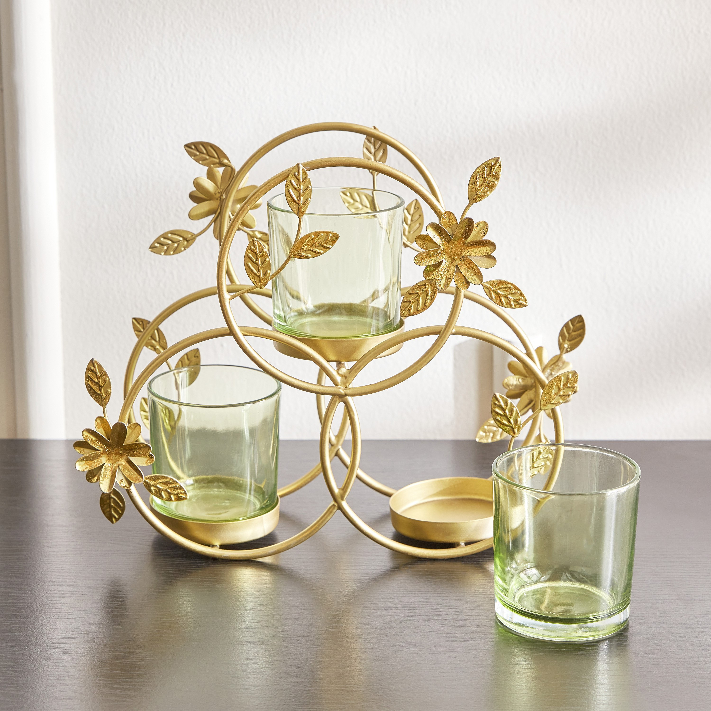 حامل شموع صغيرة معدن بتصميم أوراق شجر من ليفين - 24x24x30.5 سم-hbxlivingroom-decorandaccessories-candleholders-image-3
