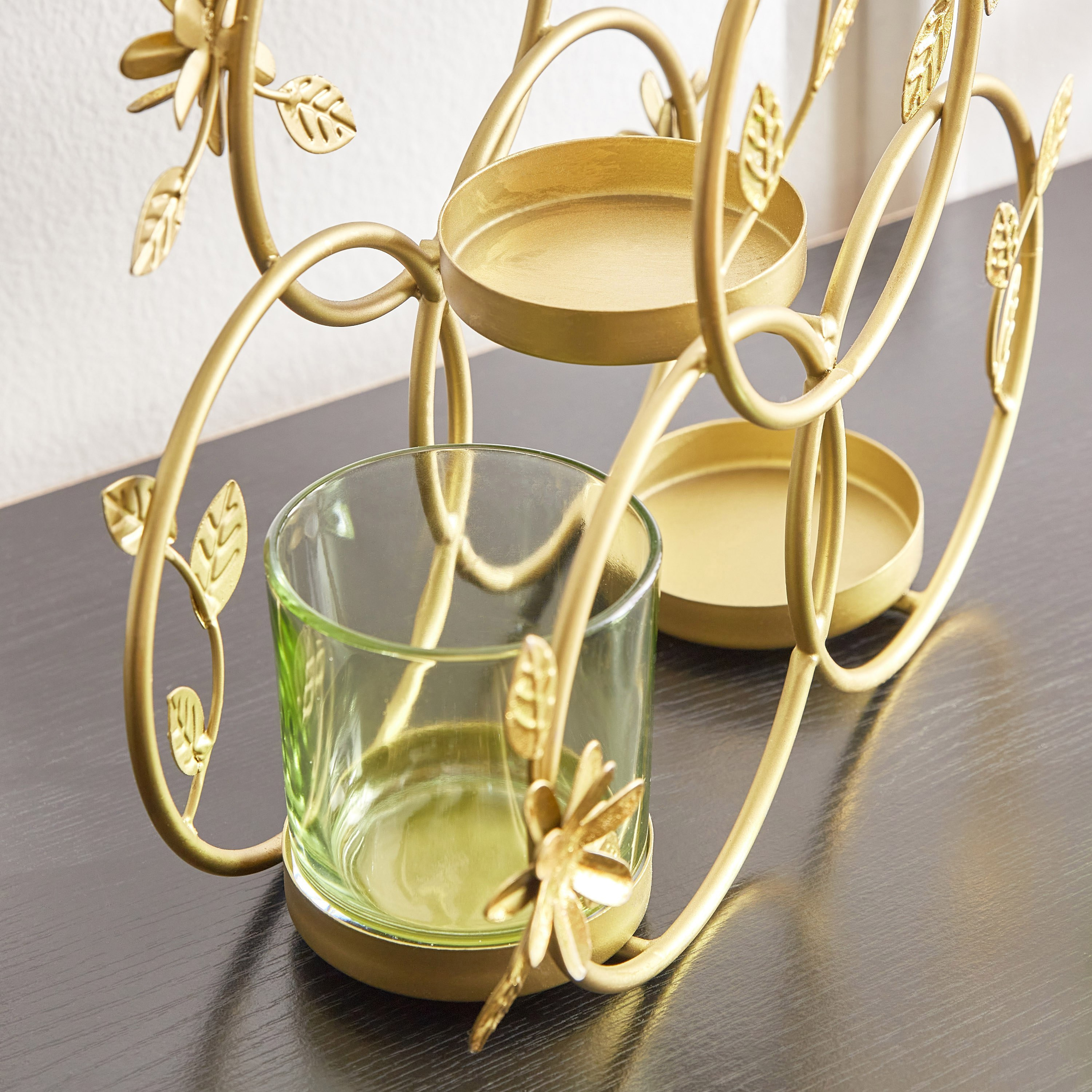 حامل شموع صغيرة معدن بتصميم أوراق شجر من ليفين - 24x24x30.5 سم-hbxlivingroom-decorandaccessories-candleholders-image-4