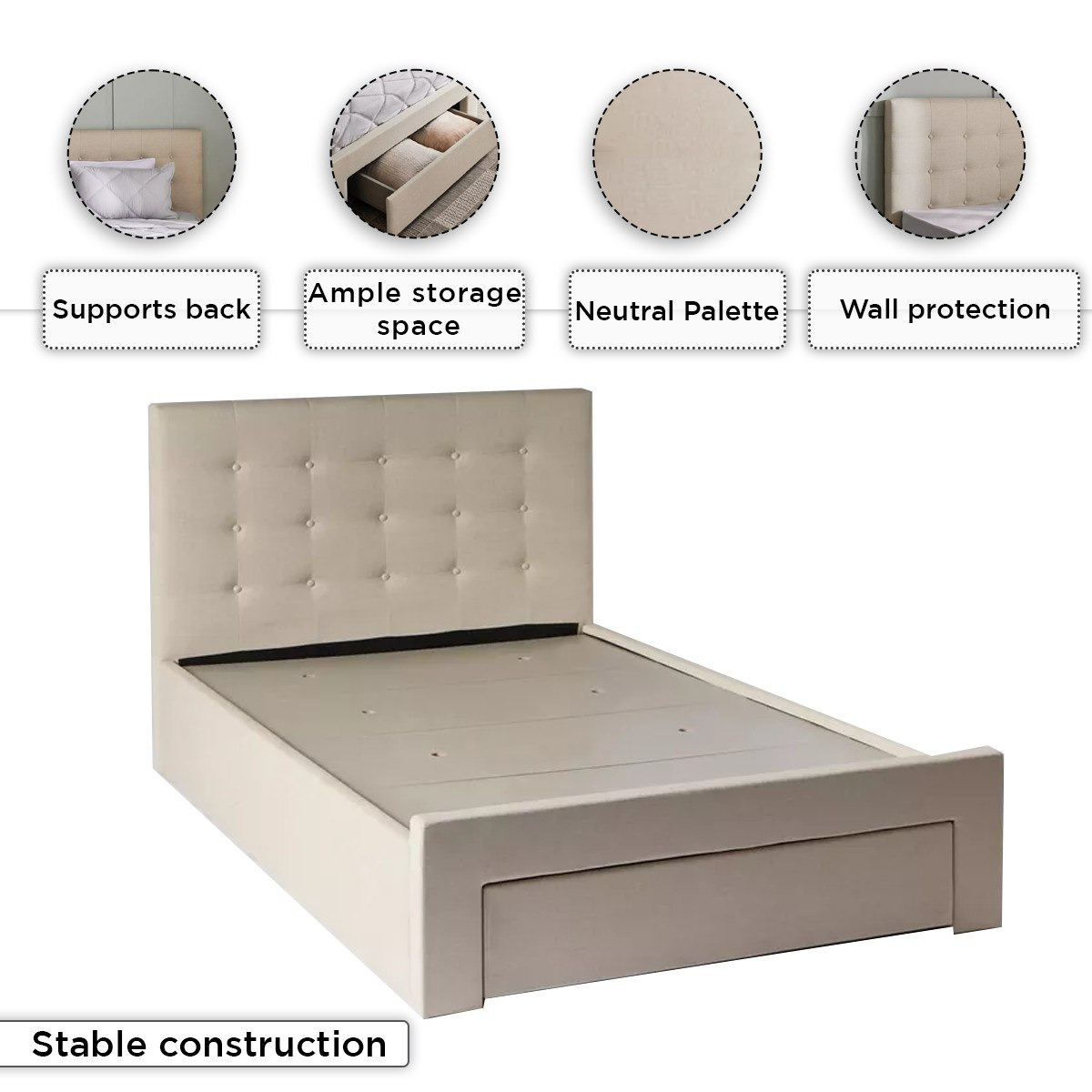 Movo Oakland Neo Upholstered Twin Bed with Drawer - 120x200 cm-hbxfurniture-kidsroom-kidsroomsets-twin-image-6