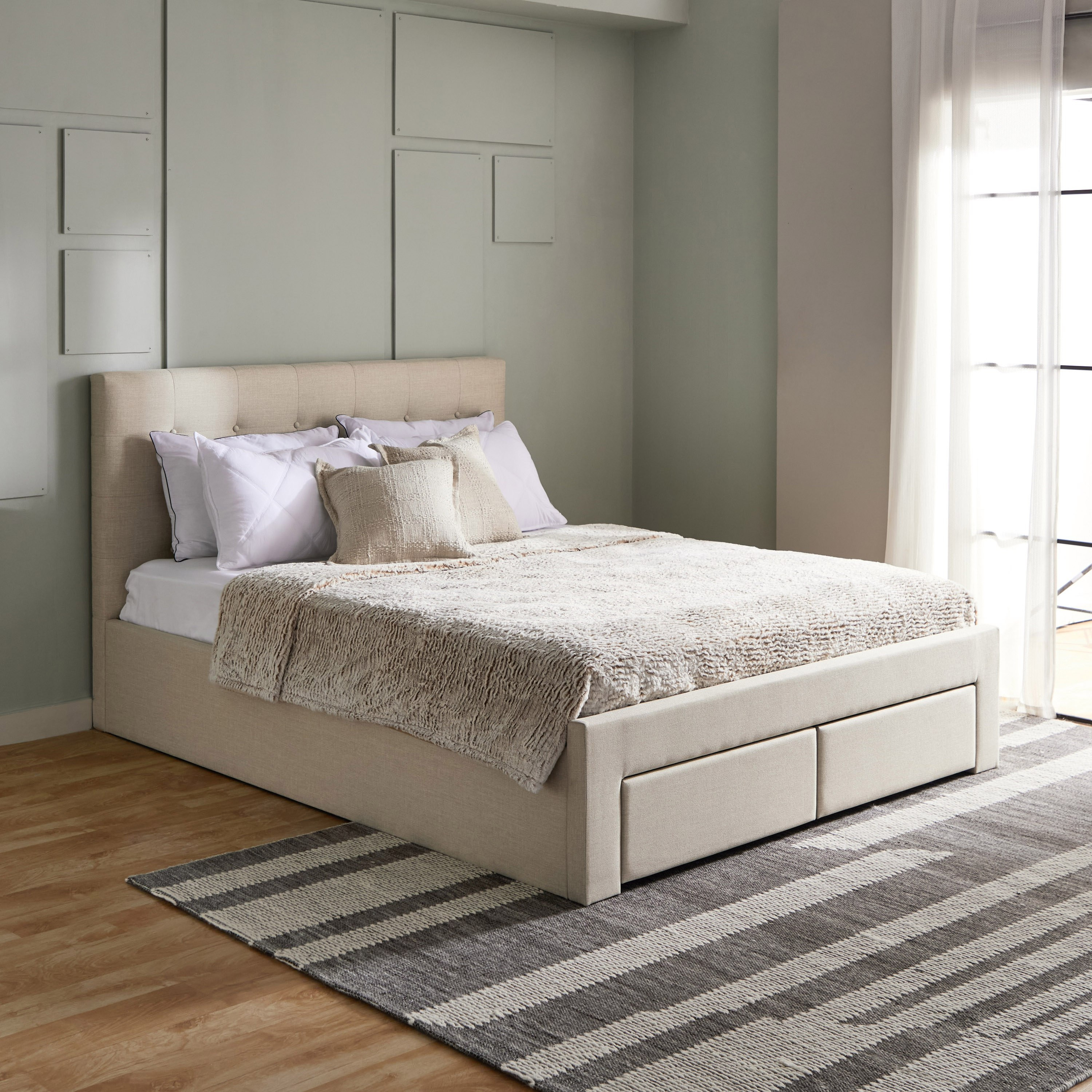 Movo Oakland Neo Upholstered Twin Bed with 2 Drawers - 140x200 cm-hbxfurniture-kidsroom-kidsroomsets-twin-image-2