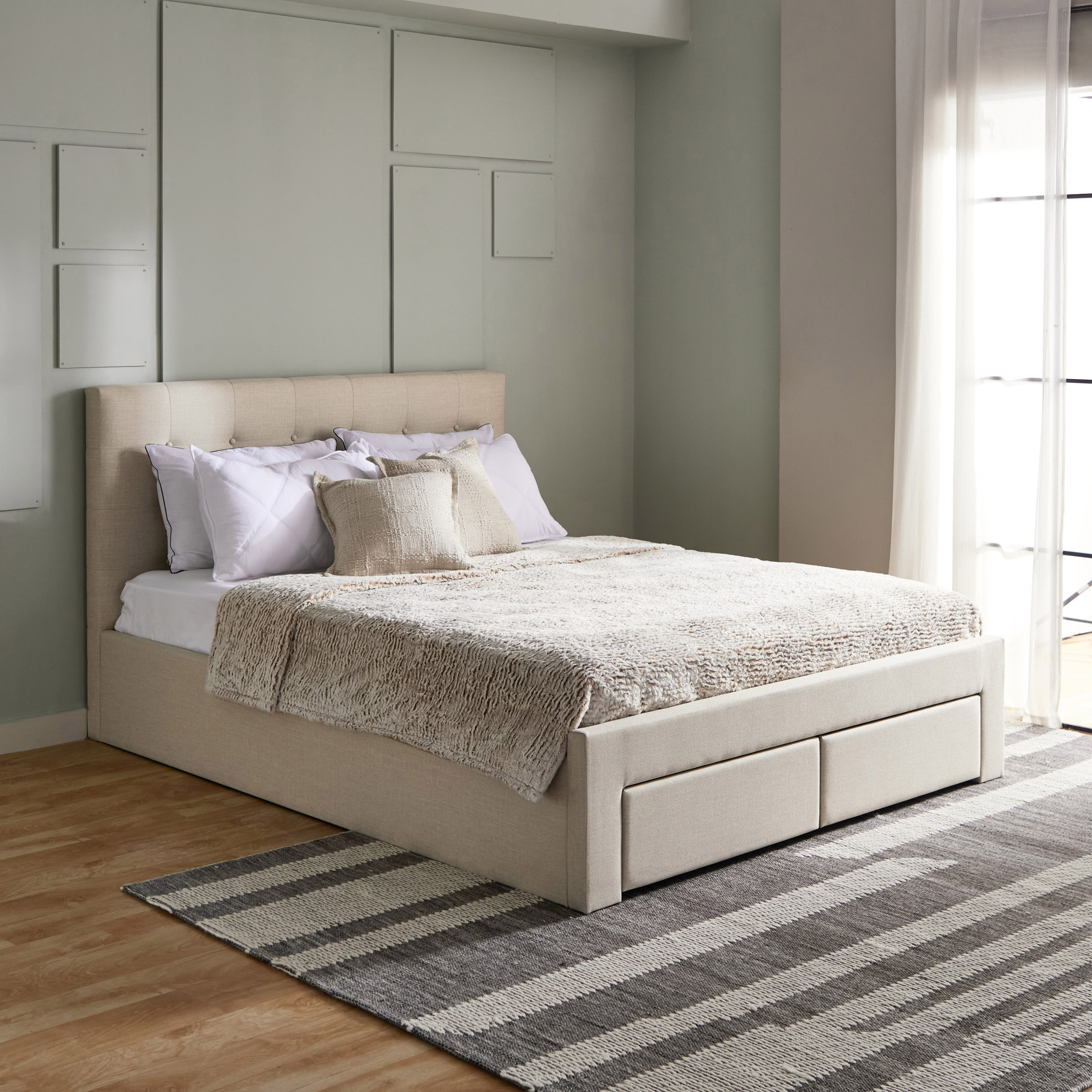 Movo Oakland Neo Upholstered Queen Bed with 2 Drawers - 160x200 cm-hbxbedroom-bedsandbedsets-beds-queen-image-2