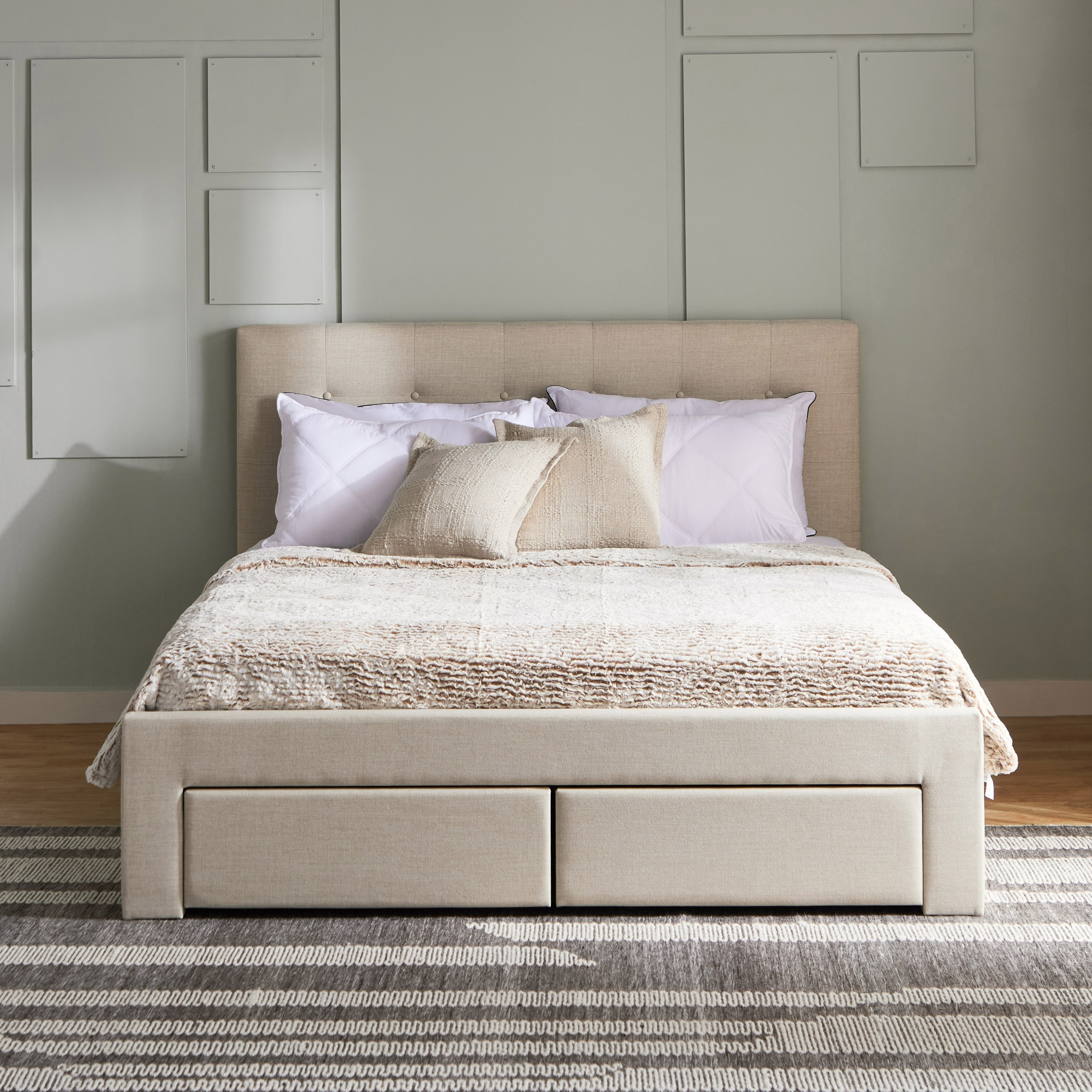 Movo Oakland Neo Upholstered Queen Bed with 2 Drawers - 160x200 cm-hbxbedroom-bedsandbedsets-beds-queen-image-3