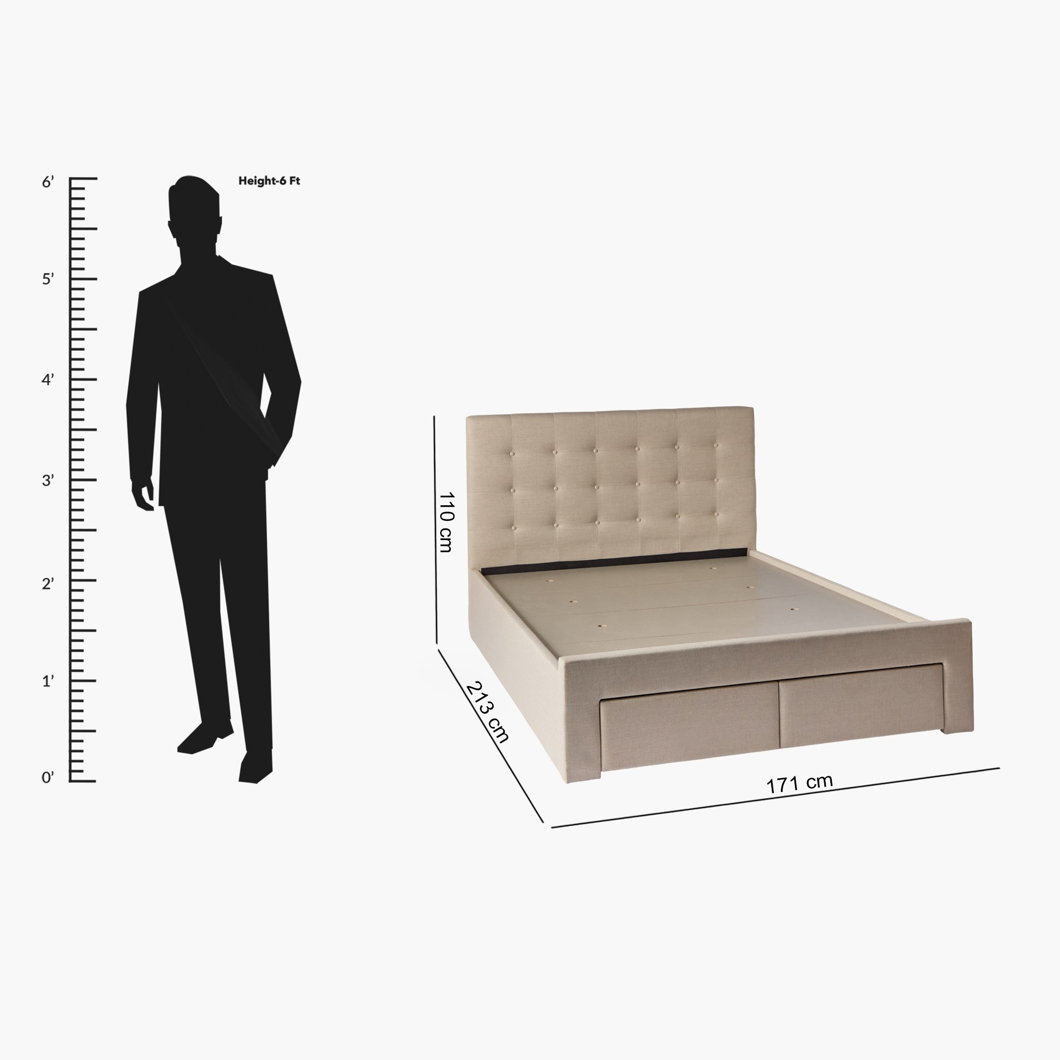 Movo Oakland Neo Upholstered Queen Bed with 2 Drawers - 160x200 cm-hbxbedroom-bedsandbedsets-beds-queen-image-12