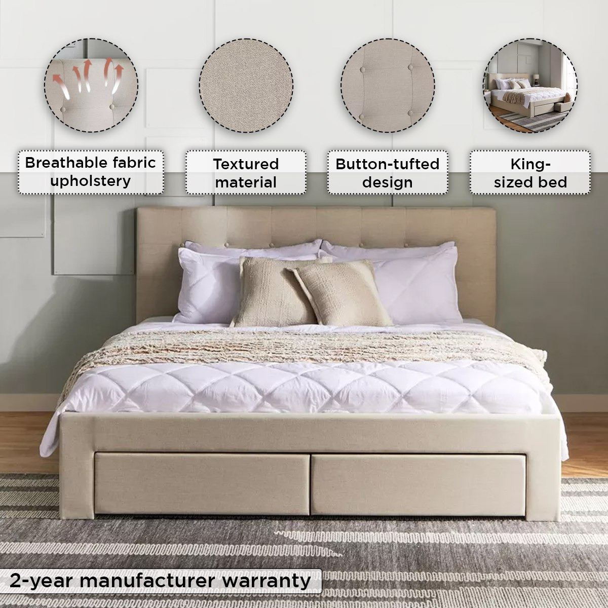 Movo Oakland Neo Upholstered King Bed with 2 Drawers - 180x200 cm-PROMO_HB_UAE_HBX10_250526-image-6
