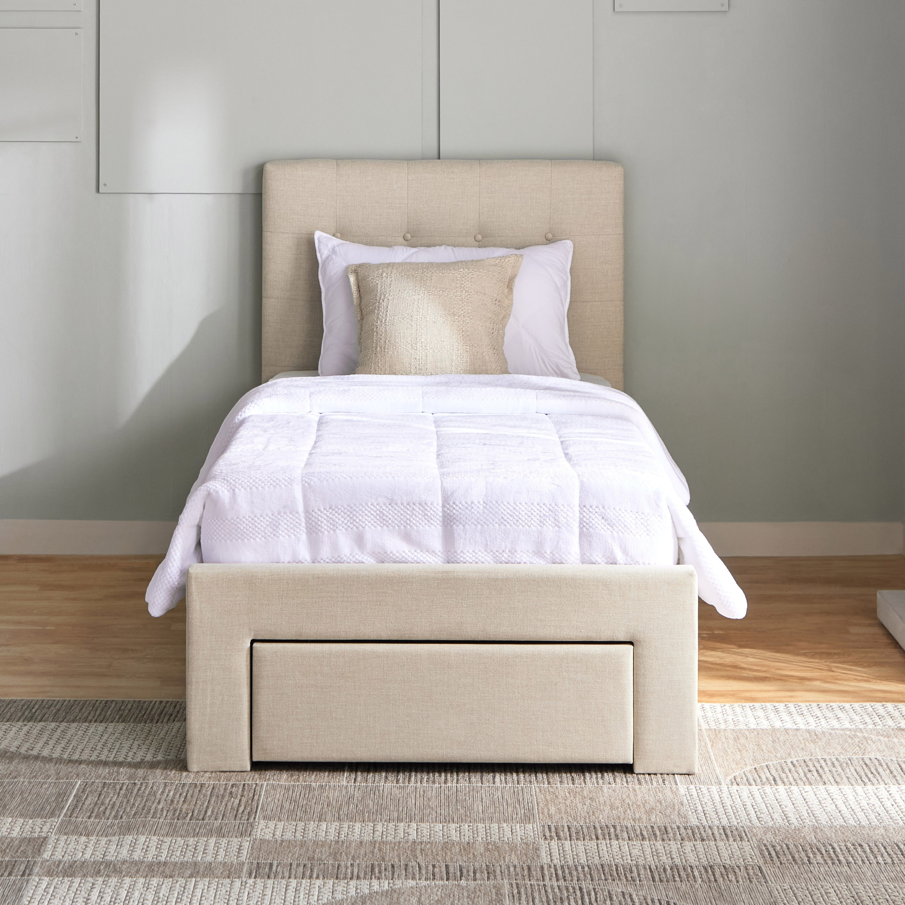 Movo Oakland Neo Upholstered Single Bed with Drawer - 90x200 cm-hbxkidsandyouth-bedsandbedsets-beds-single-image-2