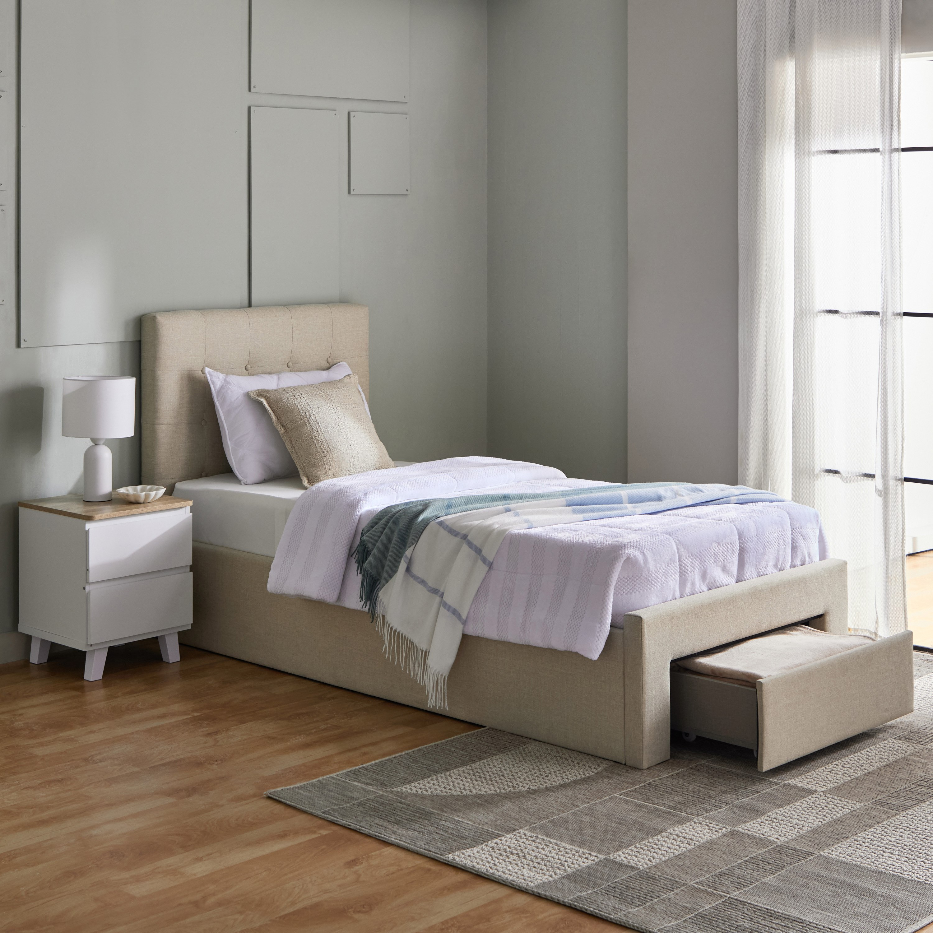 Movo Oakland Neo Upholstered Single Bed with Drawer - 90x200 cm-hbxkidsandyouth-bedsandbedsets-beds-single-image-9