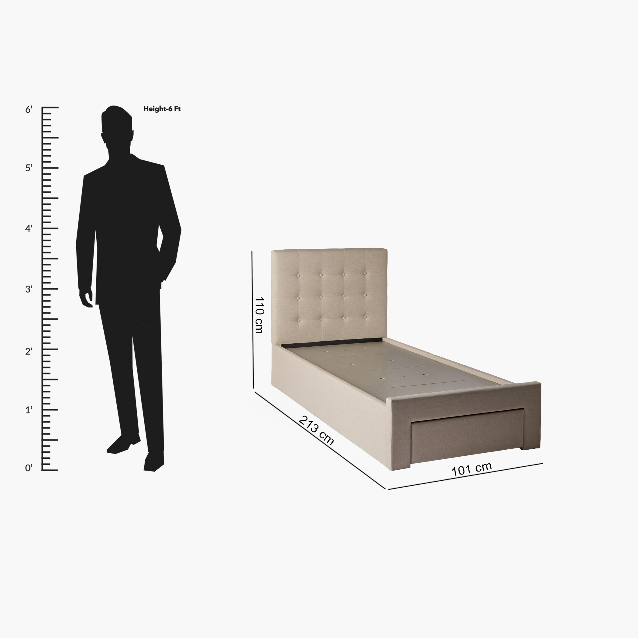 Movo Oakland Neo Upholstered Single Bed with Drawer - 90x200 cm-hbxkidsandyouth-bedsandbedsets-beds-single-image-11