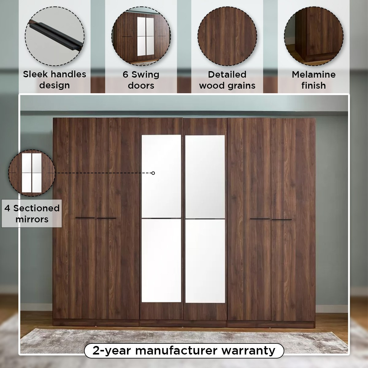 Patara 6-Door Wardrobe with Mirror-hbxfurniture-wardrobes-image-4