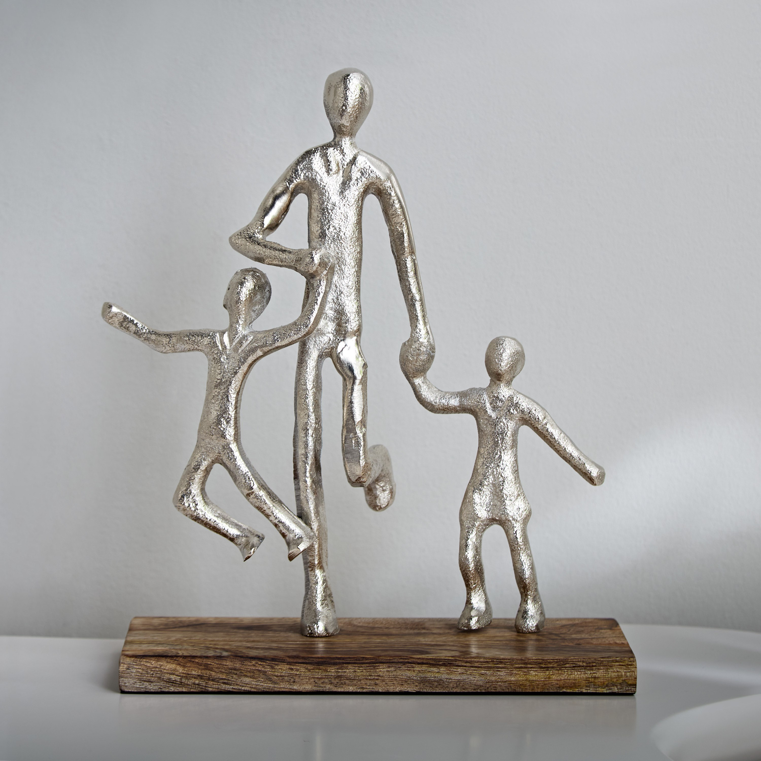 Odin Aluminum Family Sculpture with Wooden Base - 32x21x25 cm-hbxhomeware-homedecor-figurinesandornaments-image-1