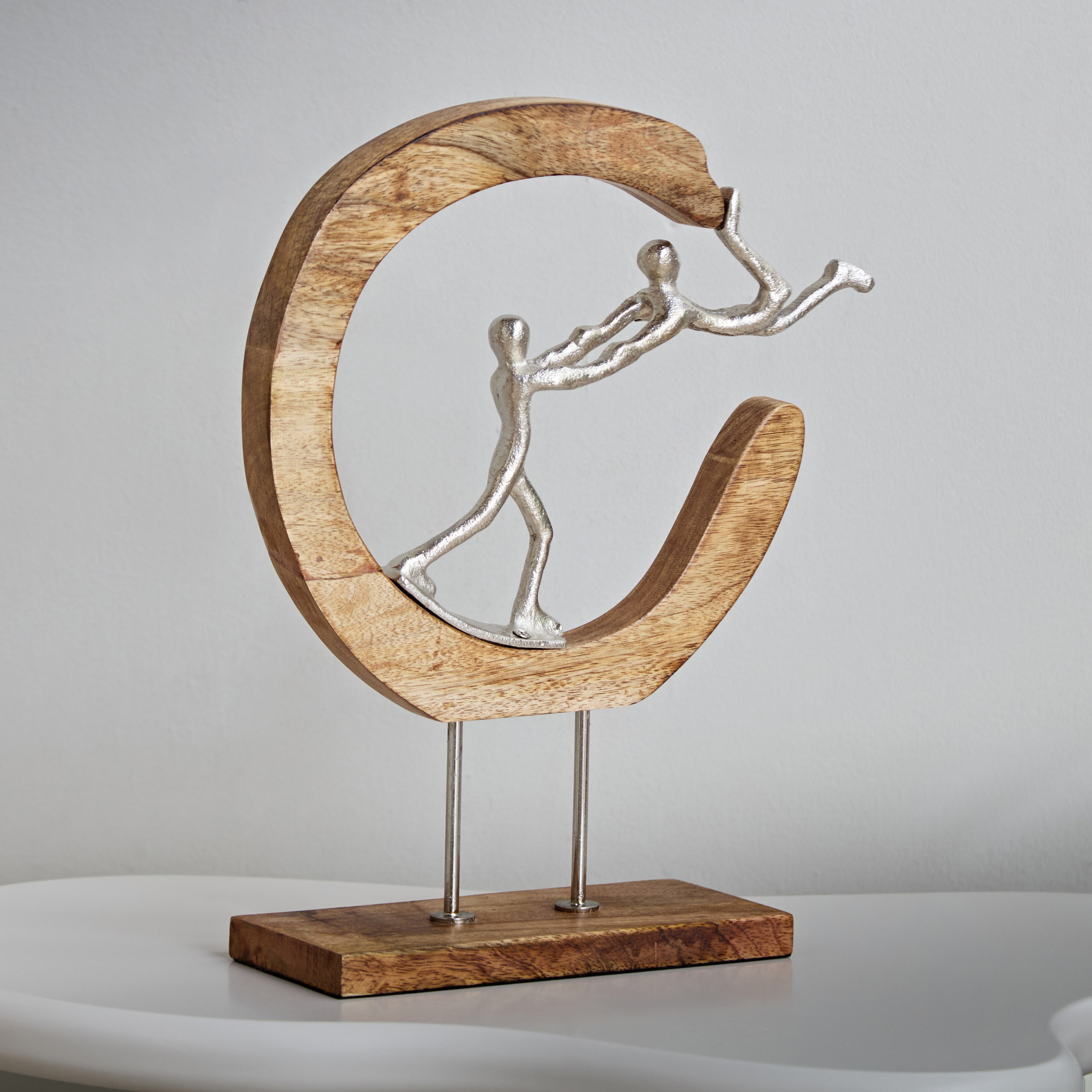Odin Aluminium Enjoy Sculpture with Wooden Base - 27x9x36 cm-hbxhomeware-homedecor-figurinesandornaments-image-1