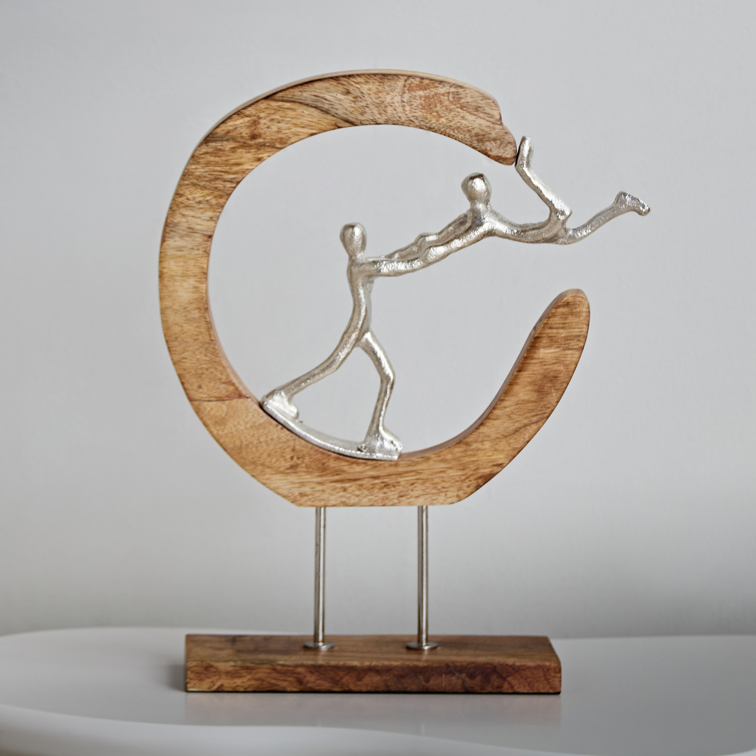 Odin Aluminium Enjoy Sculpture with Wooden Base - 27x9x36 cm-hbxhomeware-homedecor-figurinesandornaments-image-2