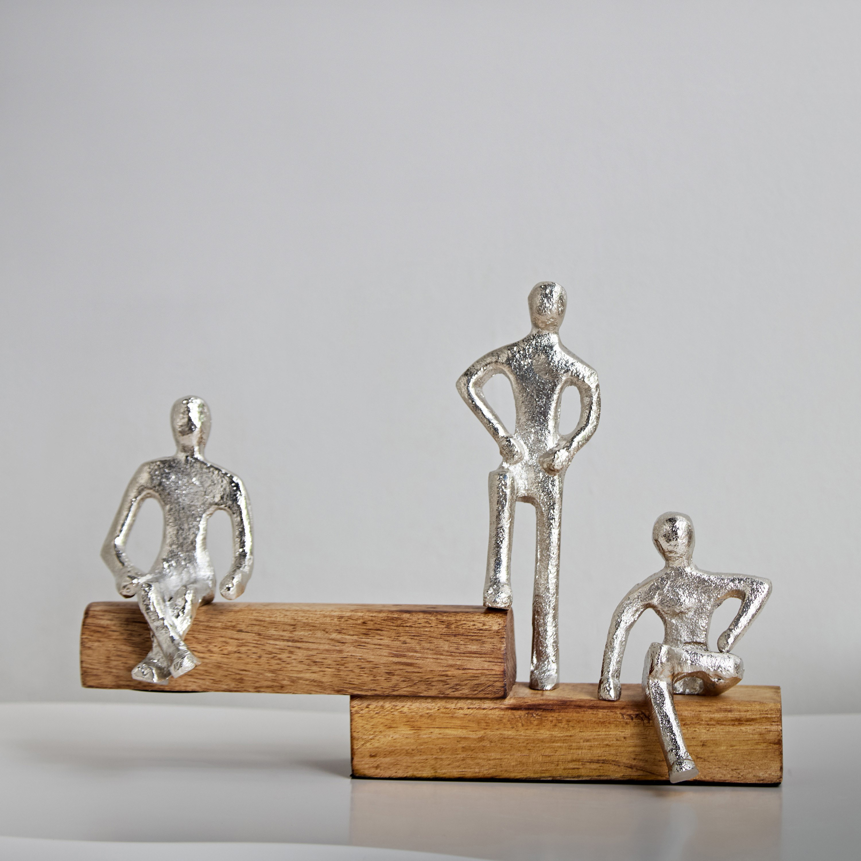 Odin 3 Thinking Men Aluminium Sculptures with Wooden Base - 24x4x24 cm-hbxhomeware-homedecor-figurinesandornaments-image-1