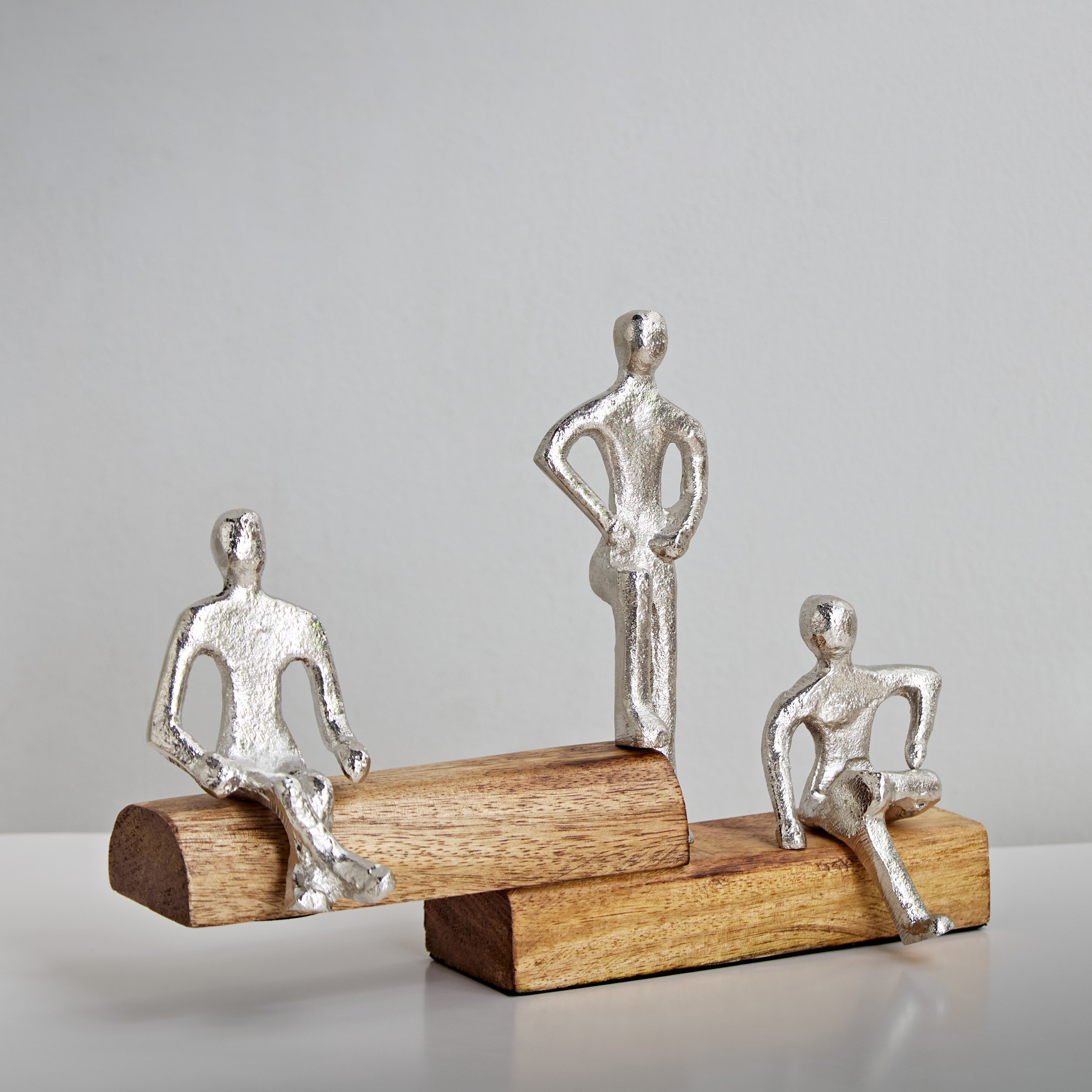 Odin 3 Thinking Men Aluminium Sculptures with Wooden Base - 24x4x24 cm-hbxhomeware-homedecor-figurinesandornaments-image-2