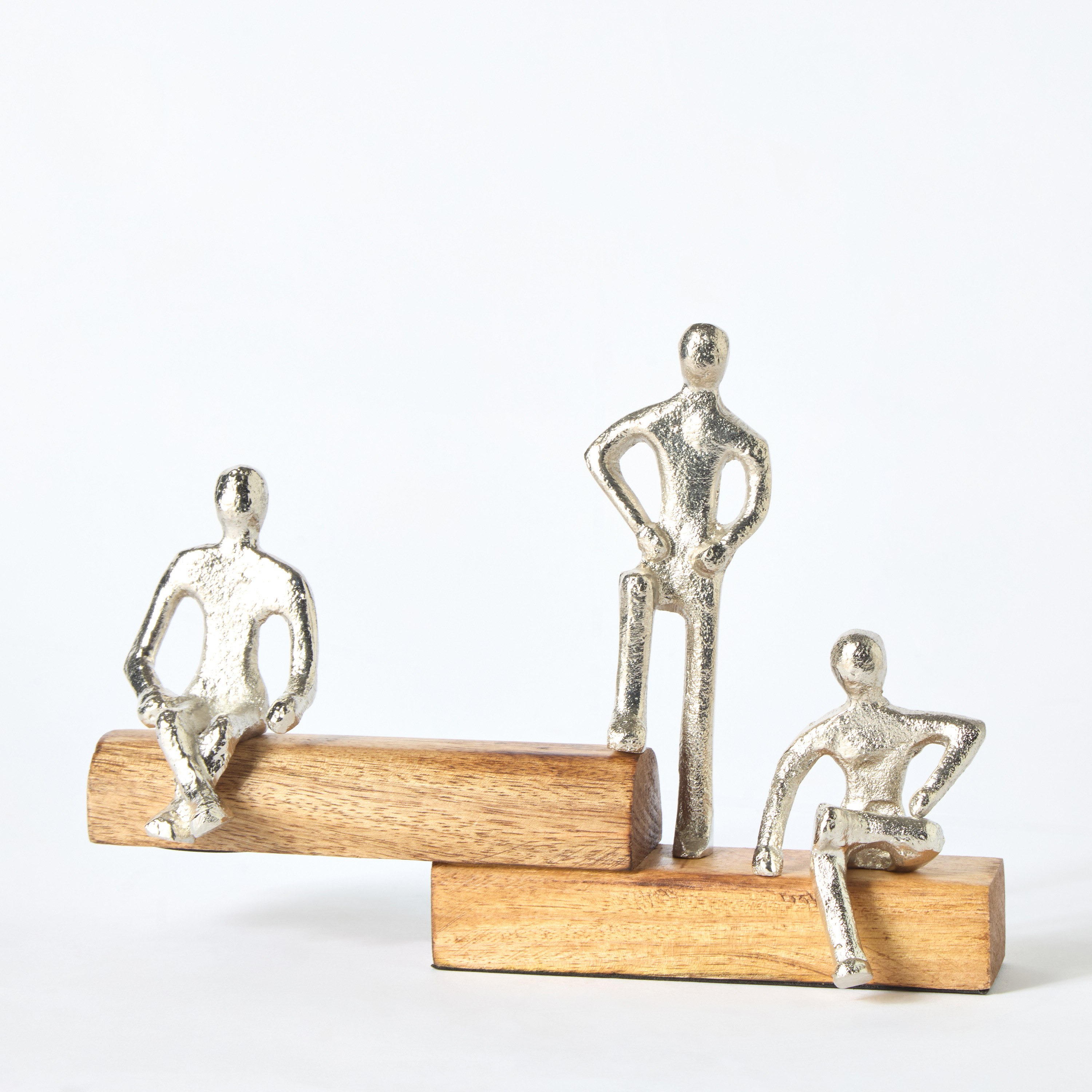 Odin 3 Thinking Men Aluminium Sculptures with Wooden Base - 24x4x24 cm-hbxhomeware-homedecor-figurinesandornaments-image-5