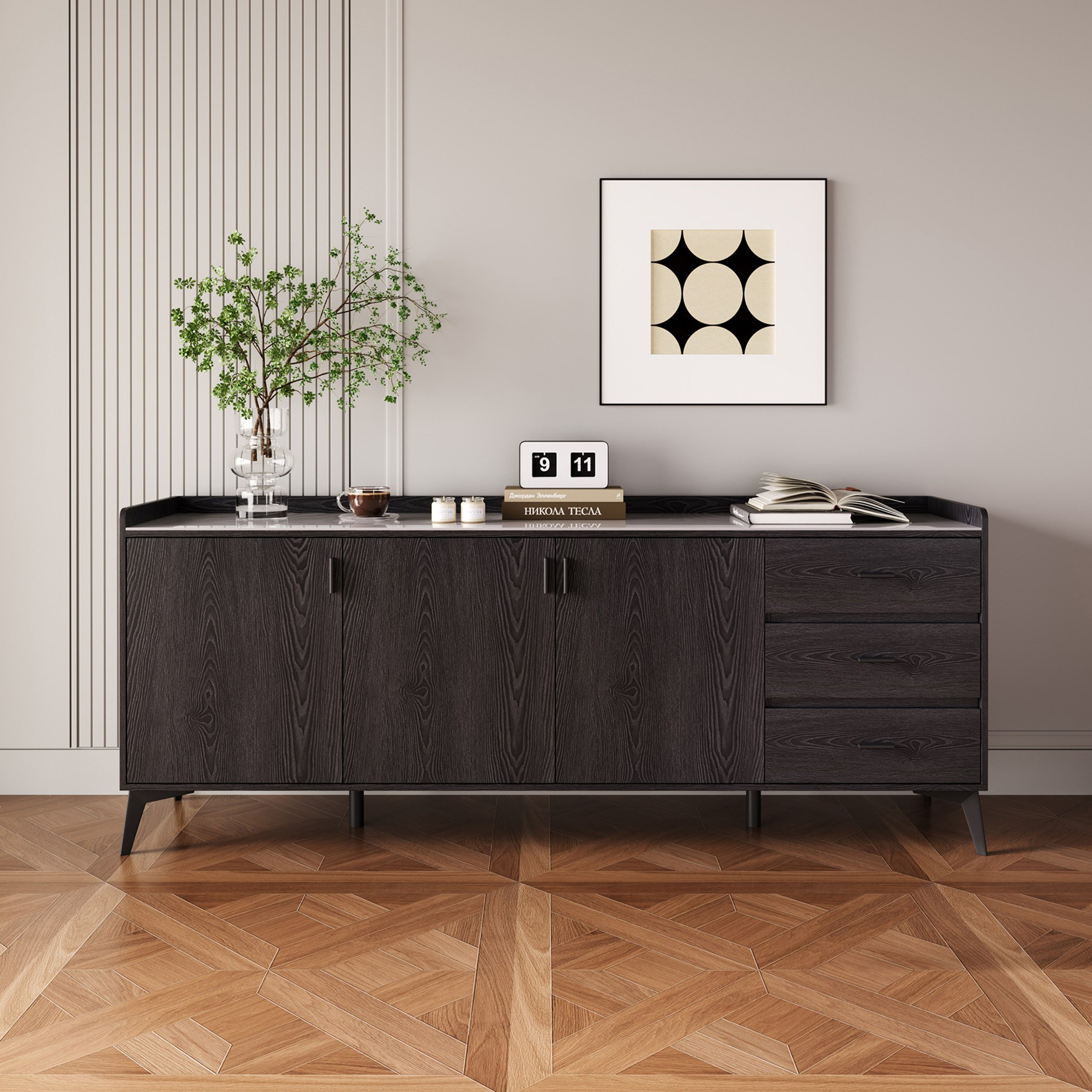 Marwell 2 Metre 3-Door Sintered Stone Top Large Sideboard with 3 Drawers-hbxfurniture-diningroom-buffetsandsideboards-image-2
