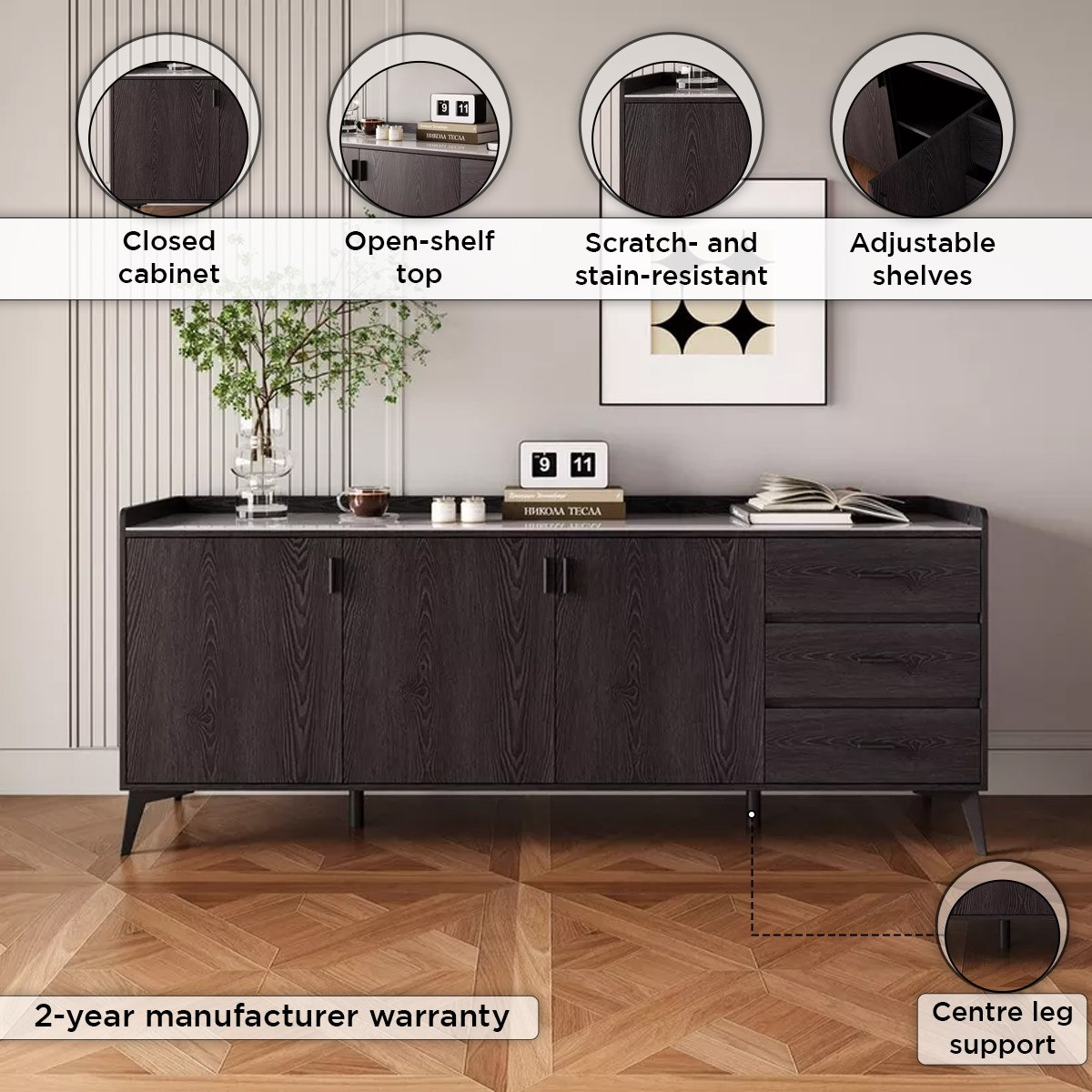 Marwell 2 Metre 3-Door Sintered Stone Top Large Sideboard with 3 Drawers-hbxfurniture-diningroom-buffetsandsideboards-image-4