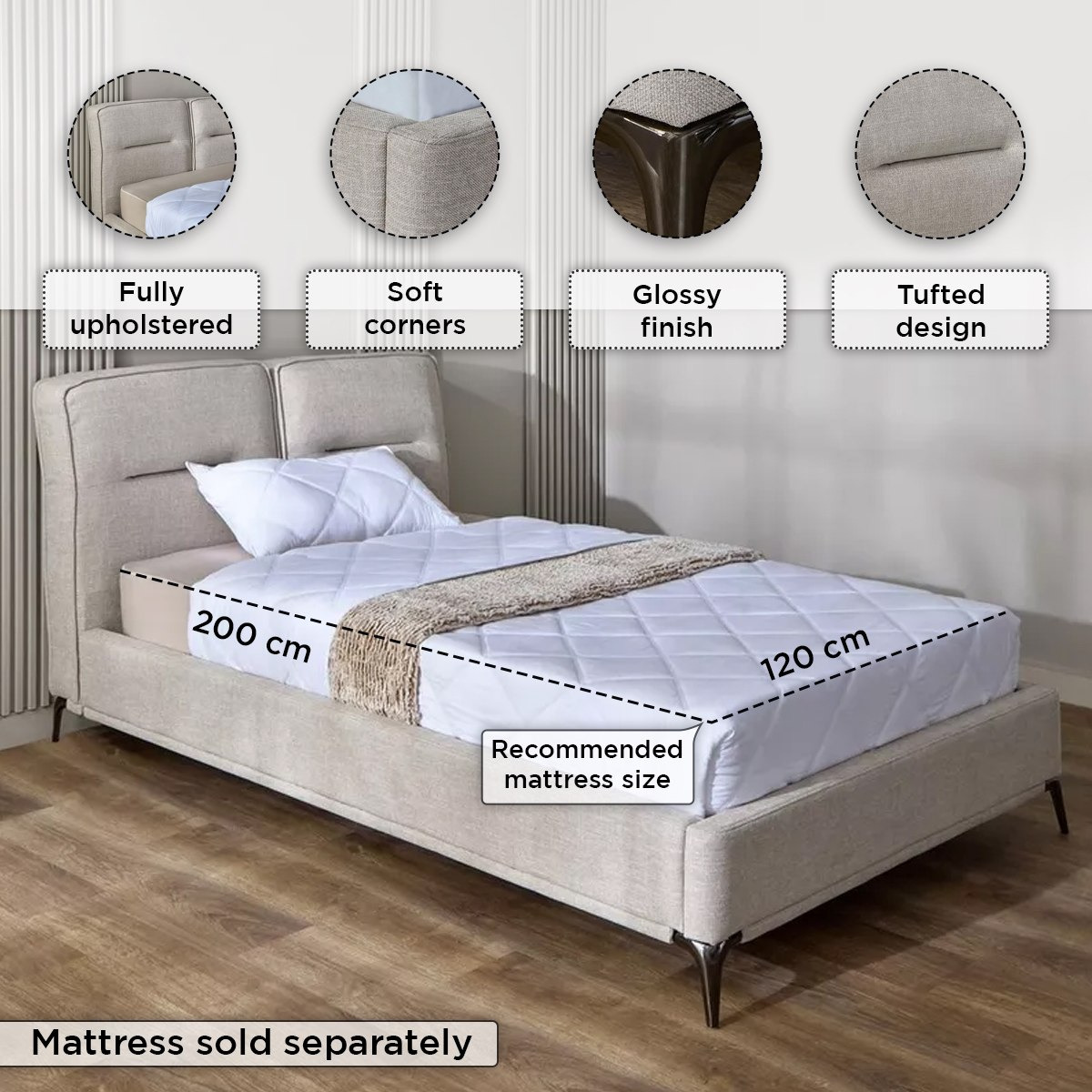 Marwell Carina Upholstered Twin Bed - 120x200 cm-hbxbedroom-bedsandbedsets-upholsteredbeds-twin-image-4
