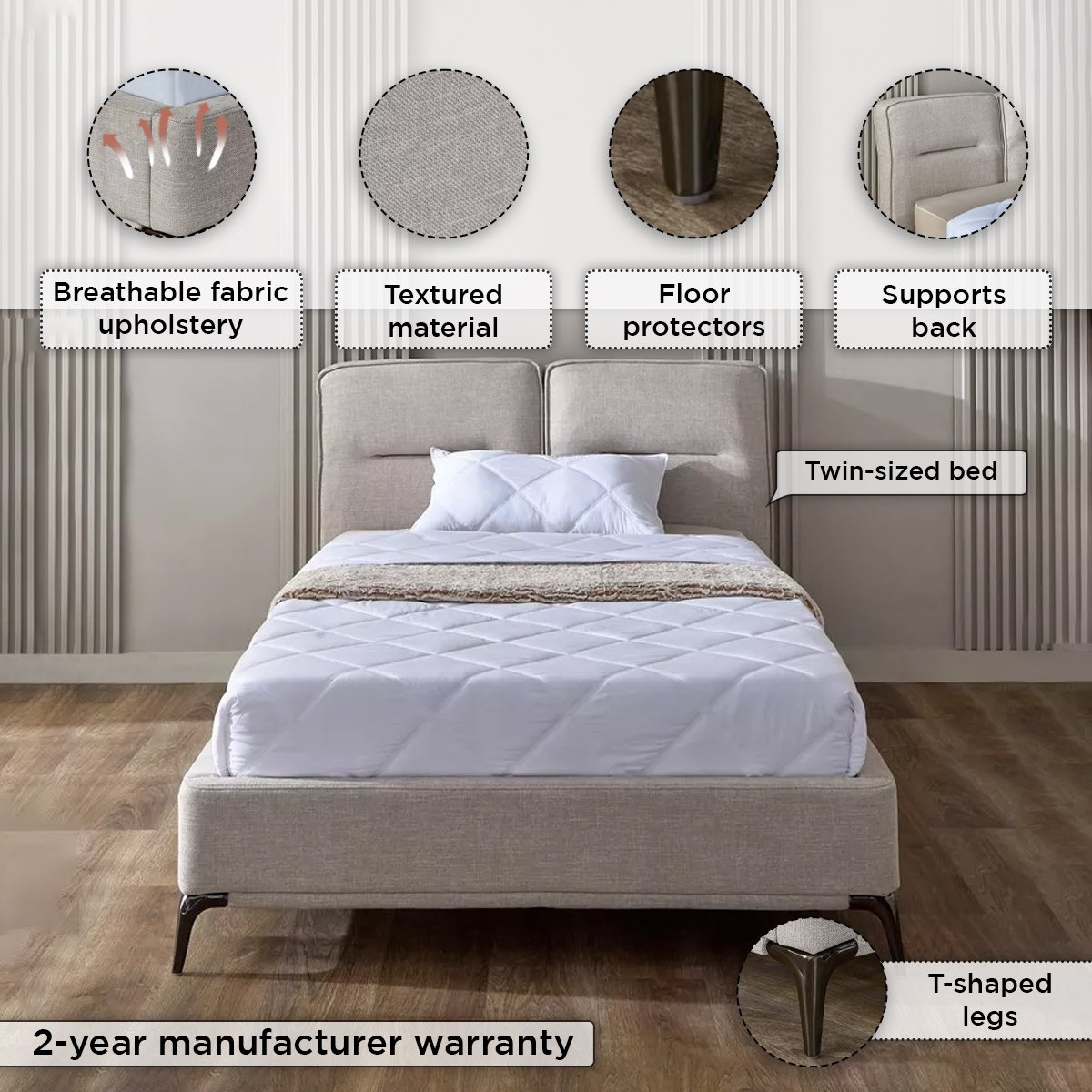 Marwell Carina Upholstered Twin Bed - 120x200 cm-hbxbedroom-bedsandbedsets-upholsteredbeds-twin-image-5