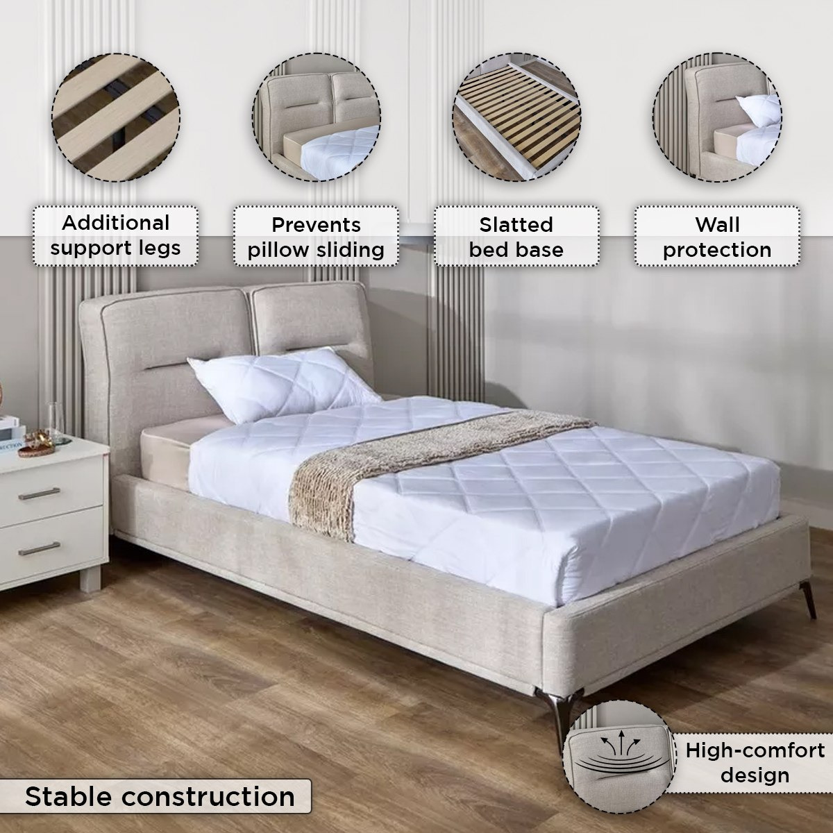 Marwell Carina Upholstered Twin Bed - 120x200 cm-hbxbedroom-bedsandbedsets-upholsteredbeds-twin-image-6
