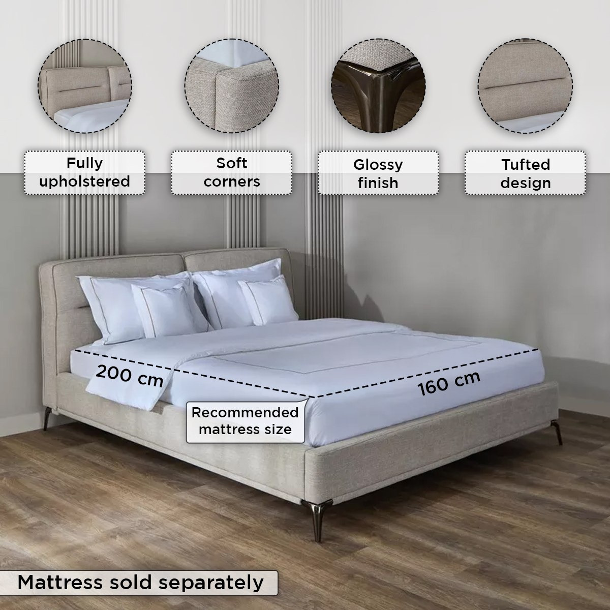 Marwell Carina Upholstered Queen Bed - 160x200 cm-hbxbedroom-bedsandbedsets-beds-queen-image-4