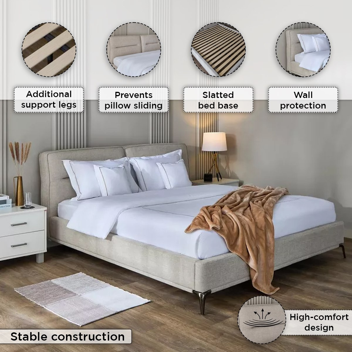 Marwell Carina Upholstered Queen Bed - 160x200 cm-hbxbedroom-bedsandbedsets-beds-queen-image-6