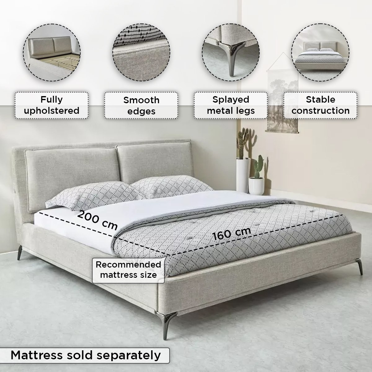 سرير كوين منجد من مارويل ليرا سمارت - 160x200 سم-hbxbedroom-bedsandbedsets-beds-queen-image-4