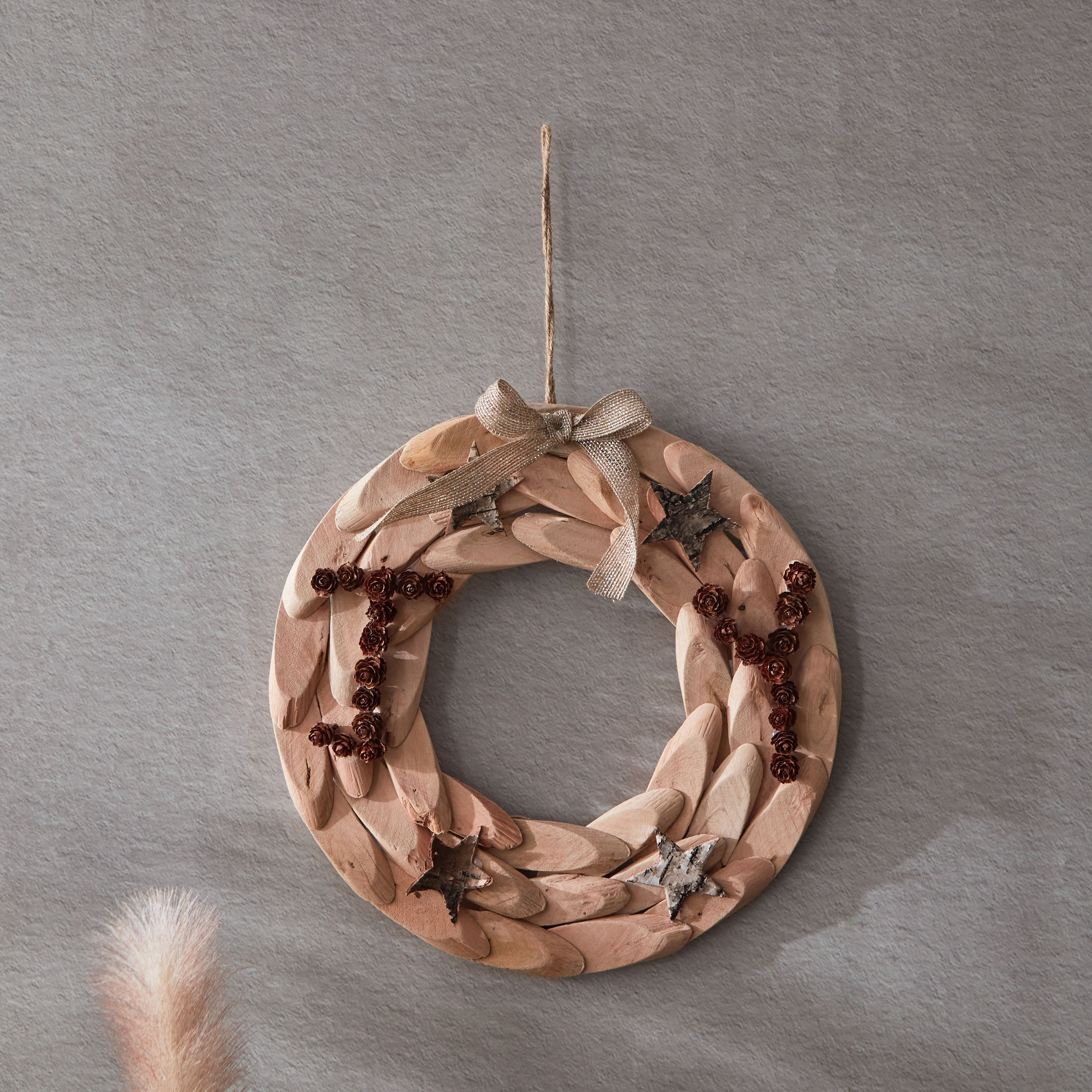إكليل ديكور خشب طبيعي من لامبر - 31x4.5x31 سم-hbxlivingroom-walldecor-wallart-image-2