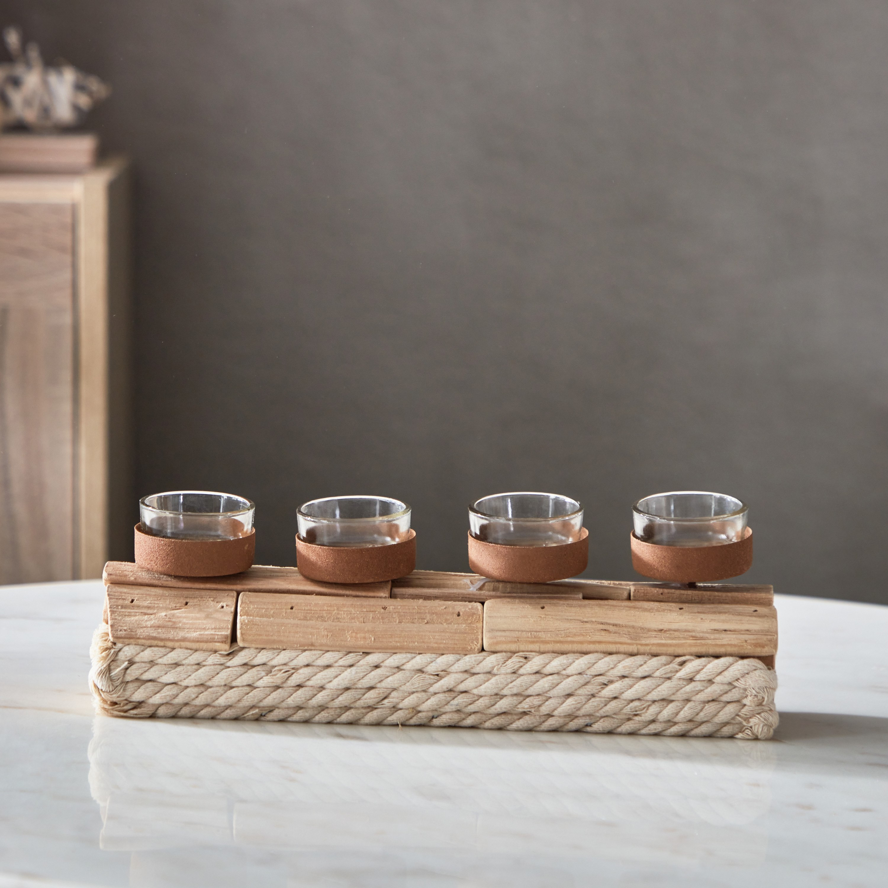 حامل شموع خشبي طبيعي من لامبر - 28x8x9.5 سم-hbxlivingroom-decorandaccessories-candleholders-image-2
