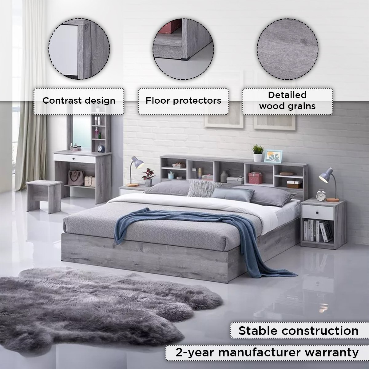 طقم غرفة نوم كينج 5 قطع - دالاس من موڤو - 180x200 سم-hbxbedroom-bedsandbedsets-bedroomsets-king-image-4
